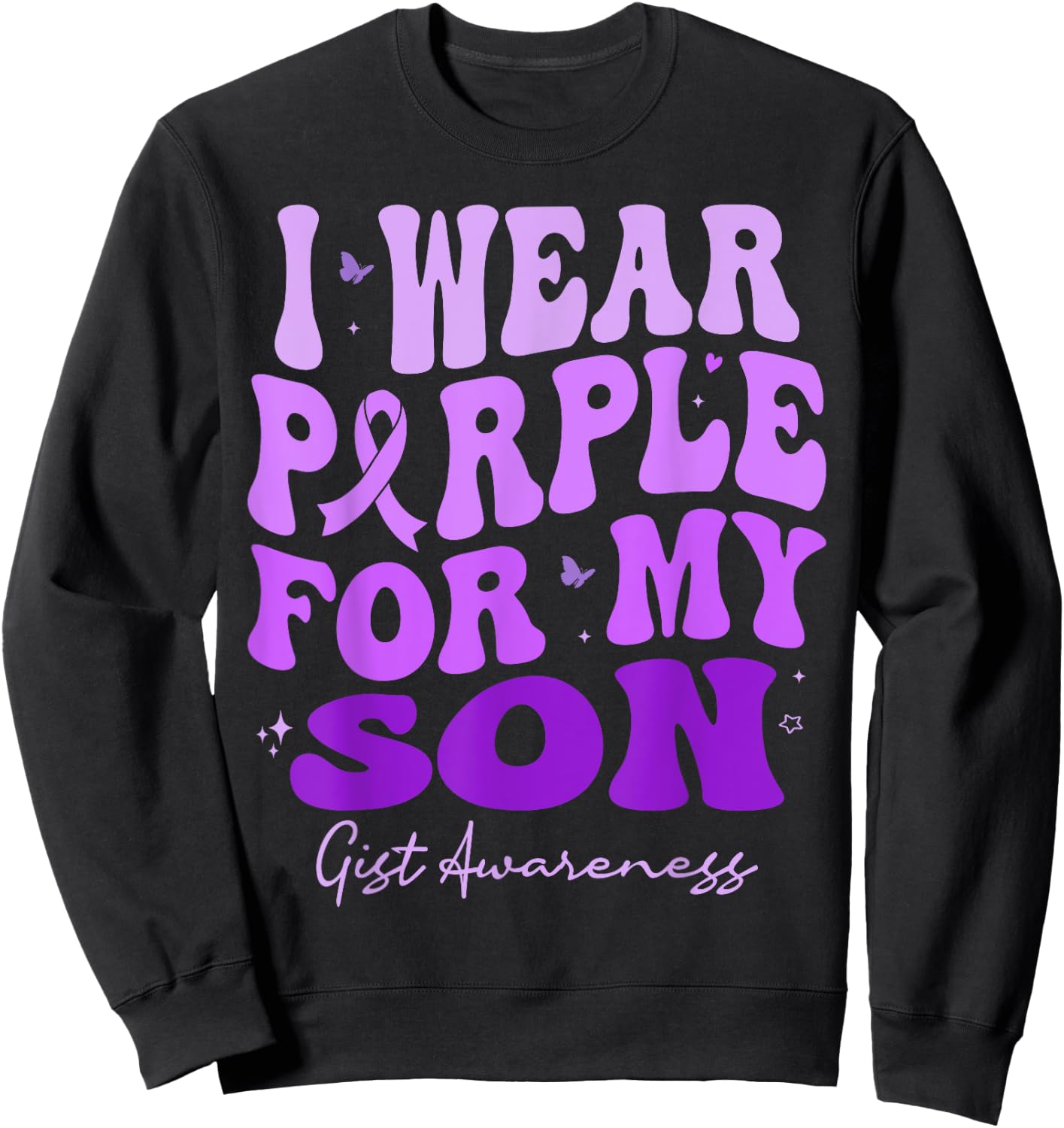 I Wear Purple For My Son GIST Awareness Retro Groovy Sweatshirt - Sweatshirt | Black