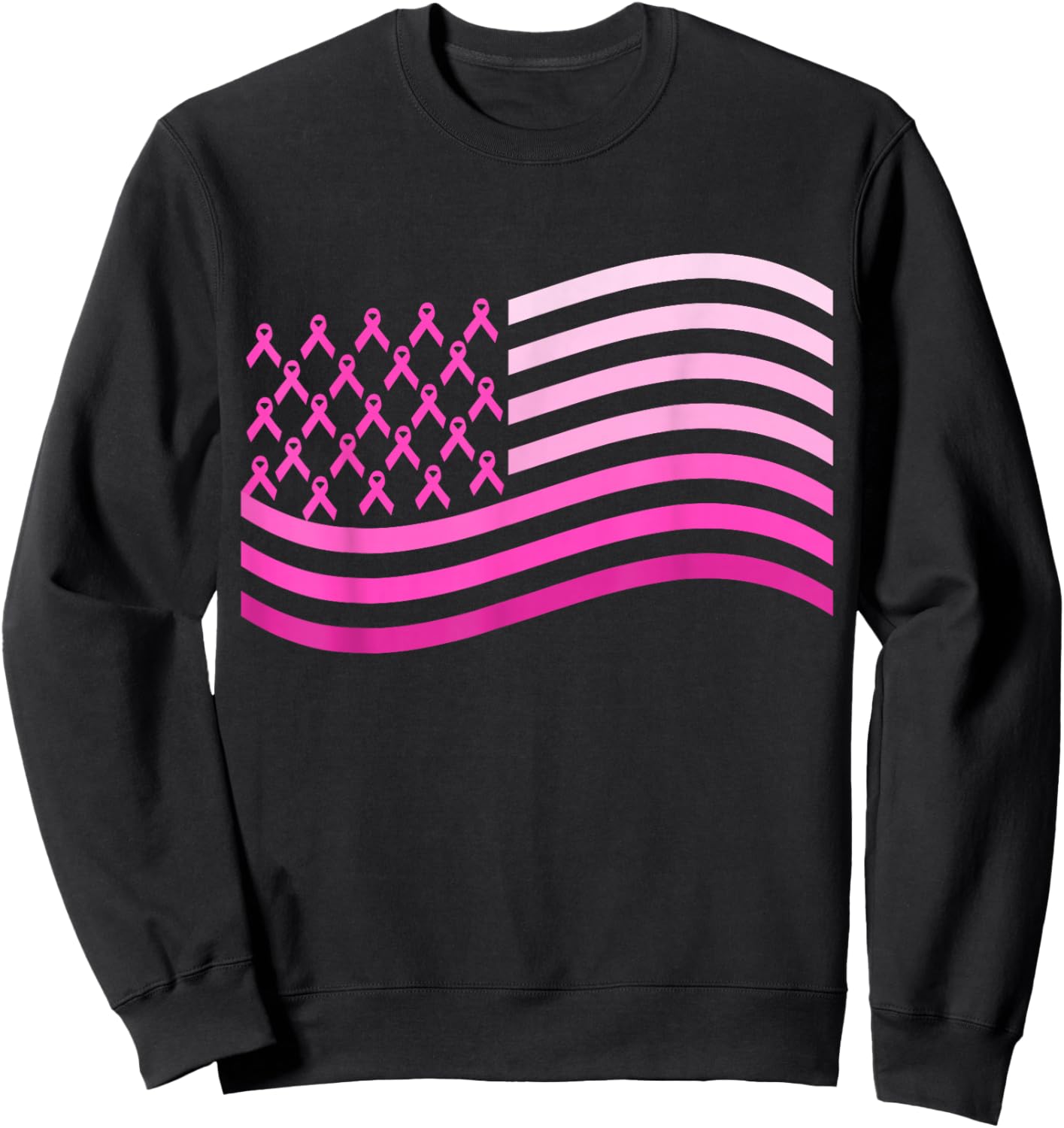 Pink Ribbon USA America Flag | Breast Cancer Sweatshirt - Sweatshirt | Black
