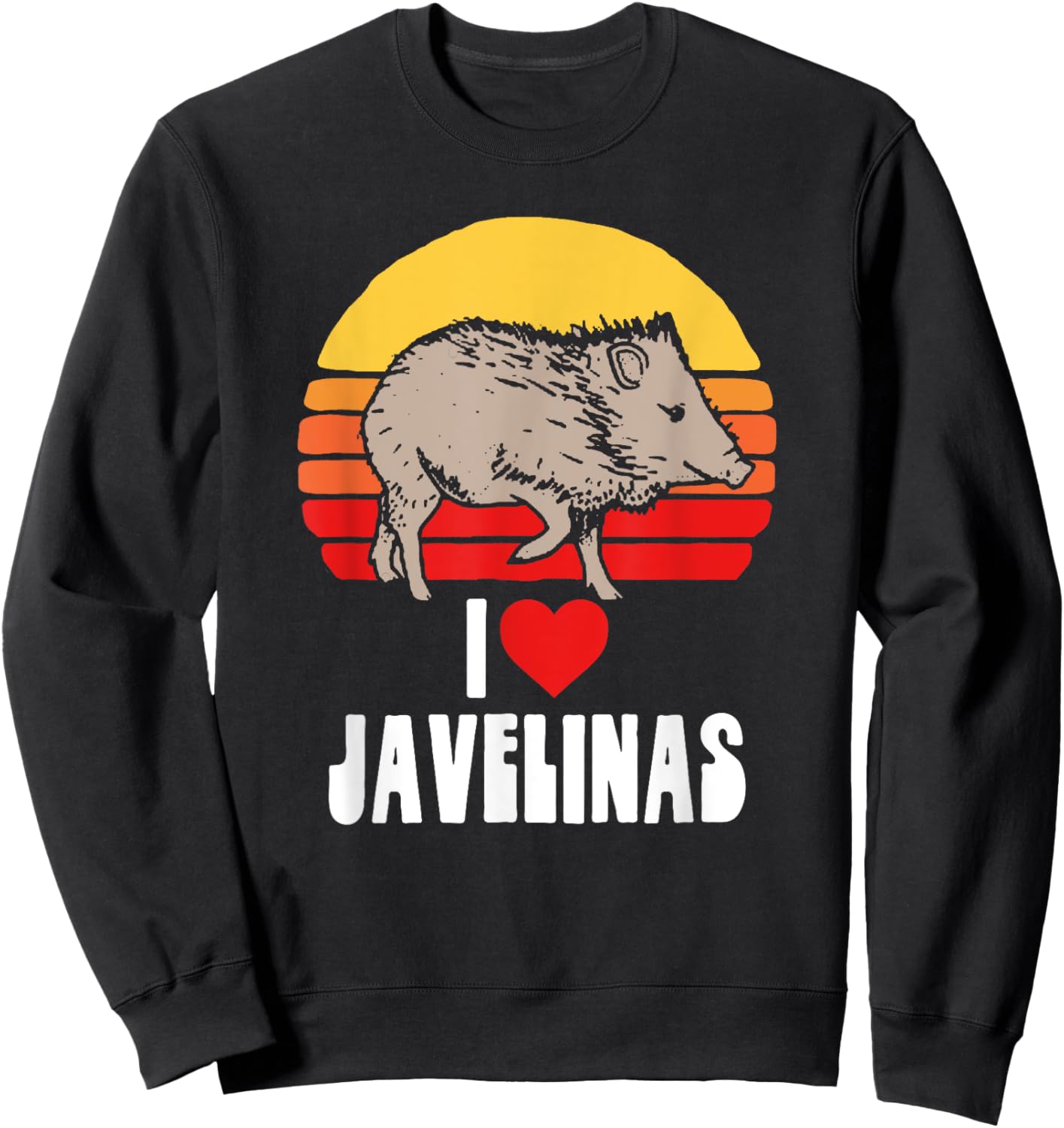 I Love Javelinas Vintage Retro 80s Sunset Cute Heart Arizona Sweatshirt - Sweatshirt | Black