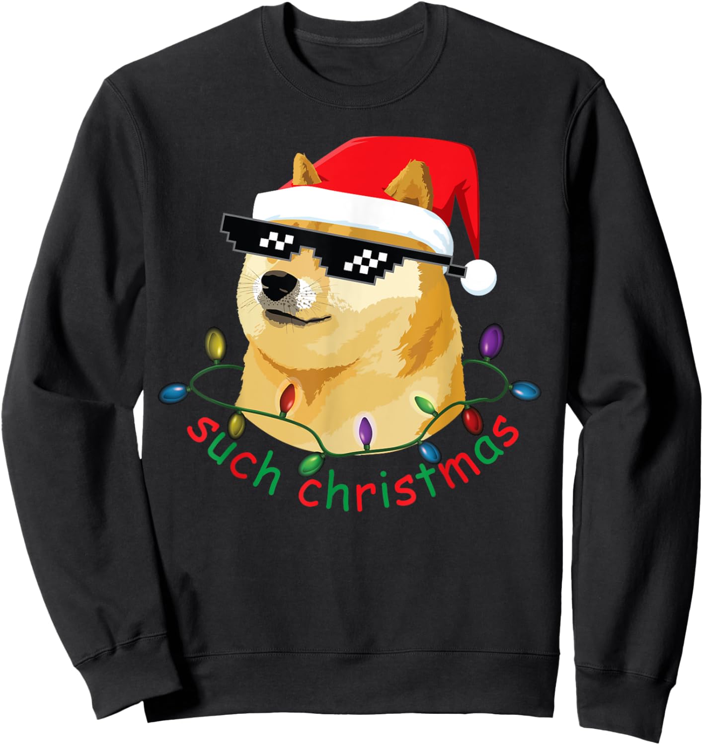 Funny Shiba Inu Doge Such Christmas Meme Dogecoin Santa Hat Sweatshirt - Sweatshirt | Black