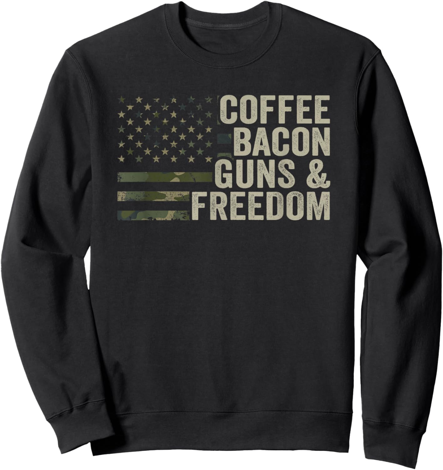 Coffee Bacon Guns & Freedom - BBQ Grill Gun Camouflage Flag Sweatshirt - Sweatshirt | Black