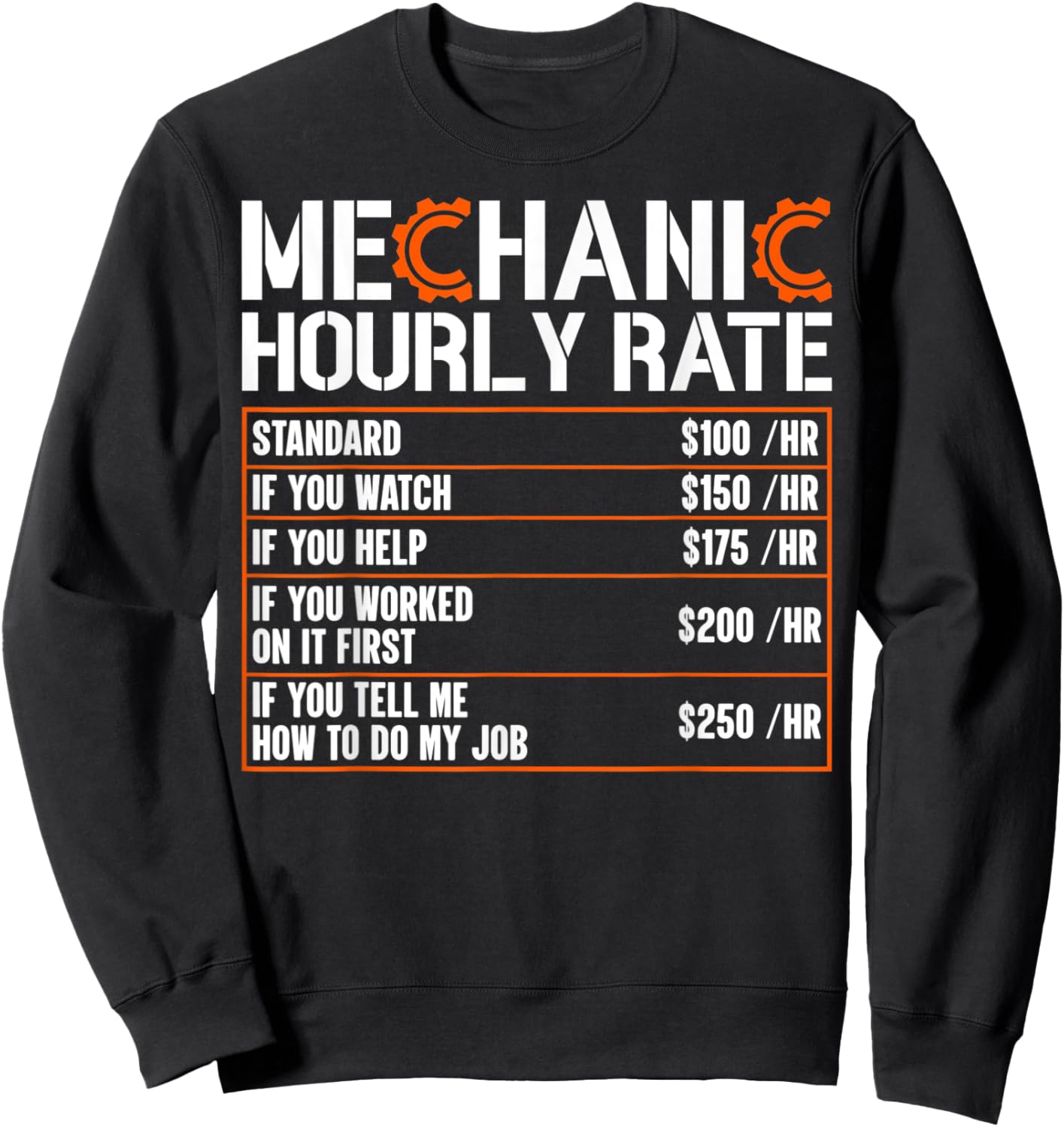 Mechanic Hourly Rate Funny Labor Rates Sweatshirt - Sweatshirt | Black