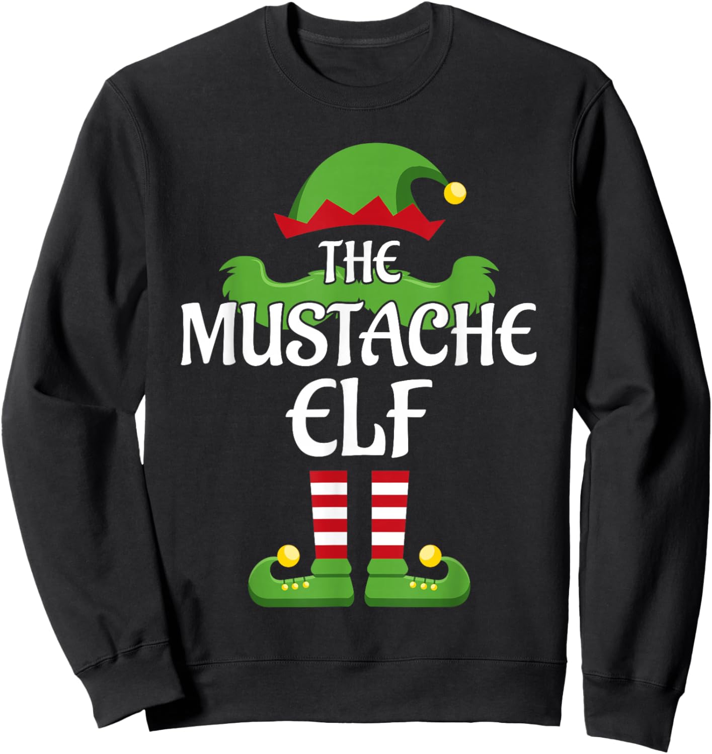 Mustache Elf Family Matching Group Christmas Sweatshirt - Sweatshirt | Black