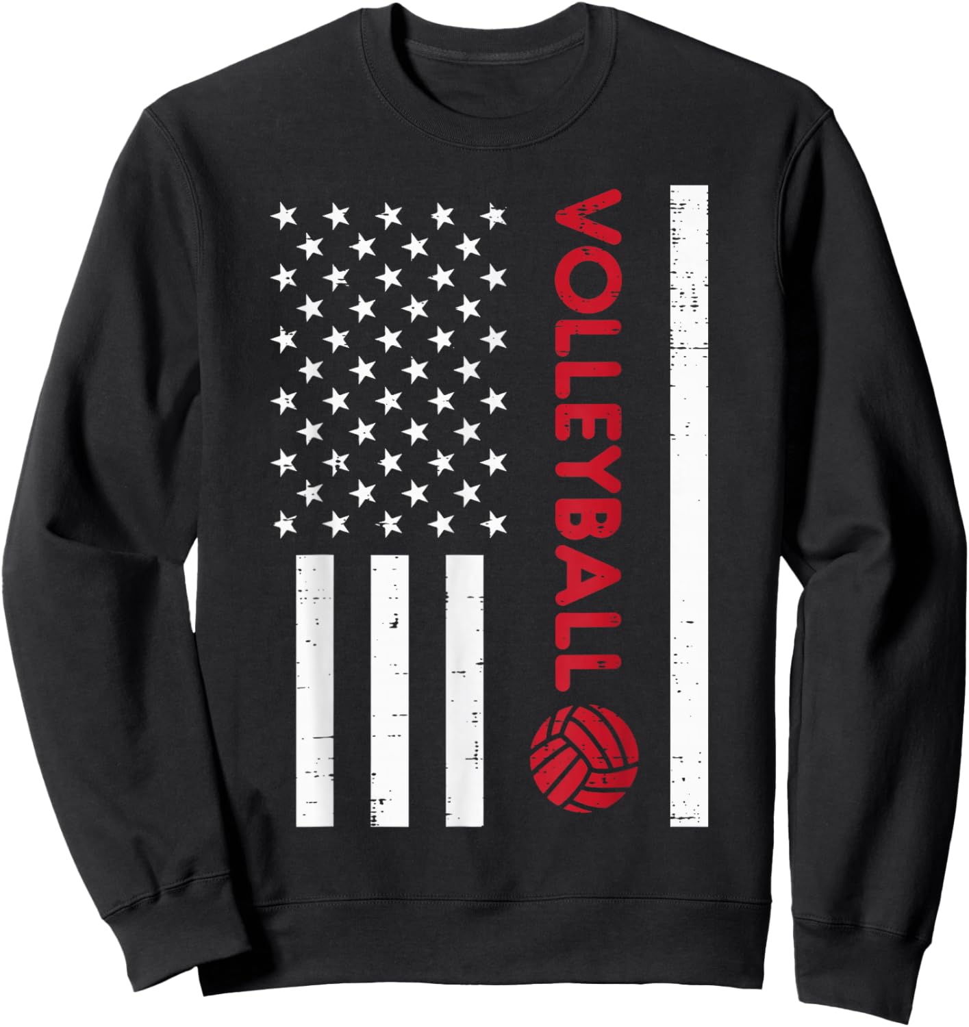 US Flag Red Volleyball Vintage Patriotic Men Women Kids Sweatshirt - Sweatshirt | Black