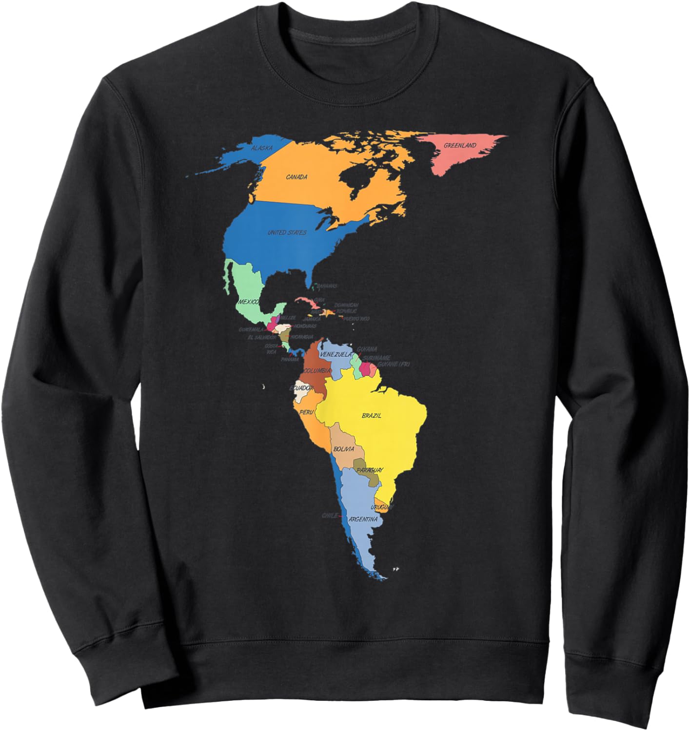 colored Map of North and South America with country names Sweatshirt - Sweatshirt | Black