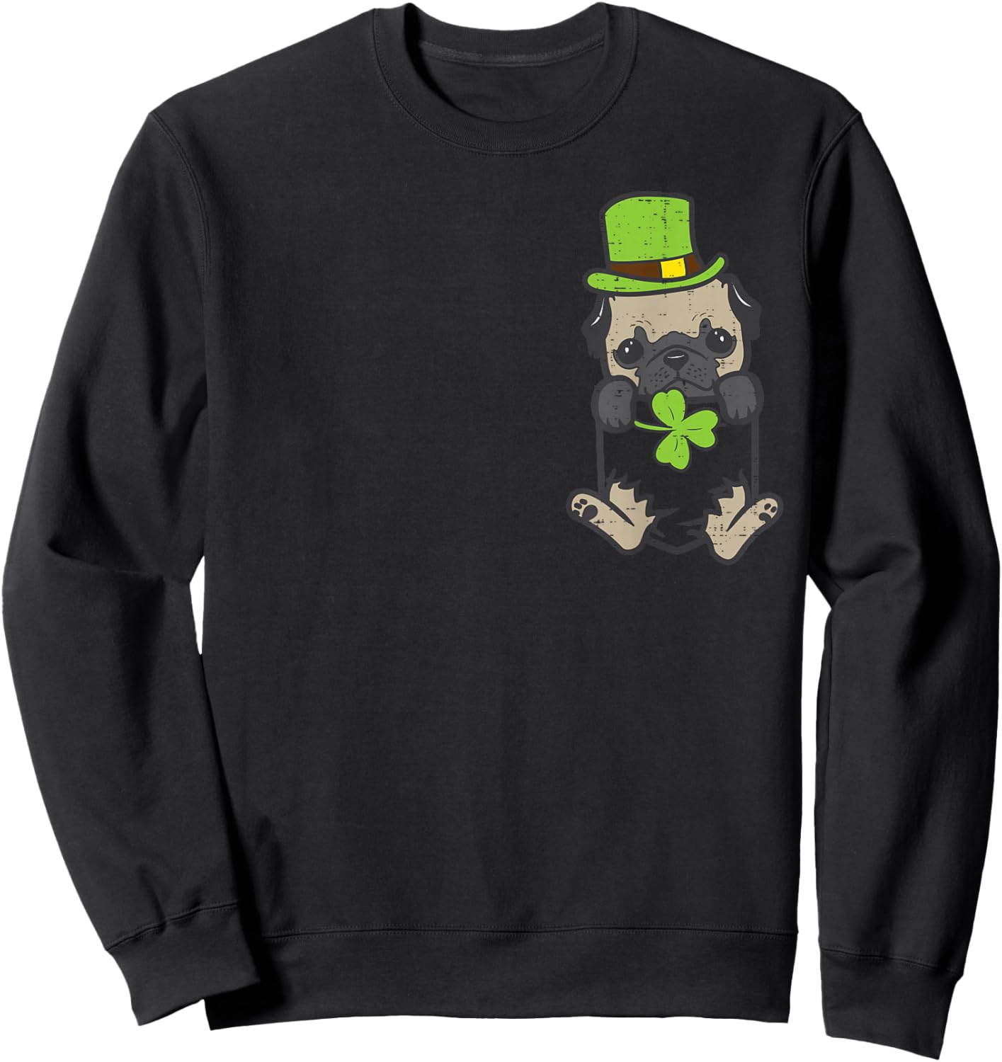 Irish Pocket Pug Dog Saint Paddys St Patricks Day Women Girl Sweatshirt - Sweatshirt | Black