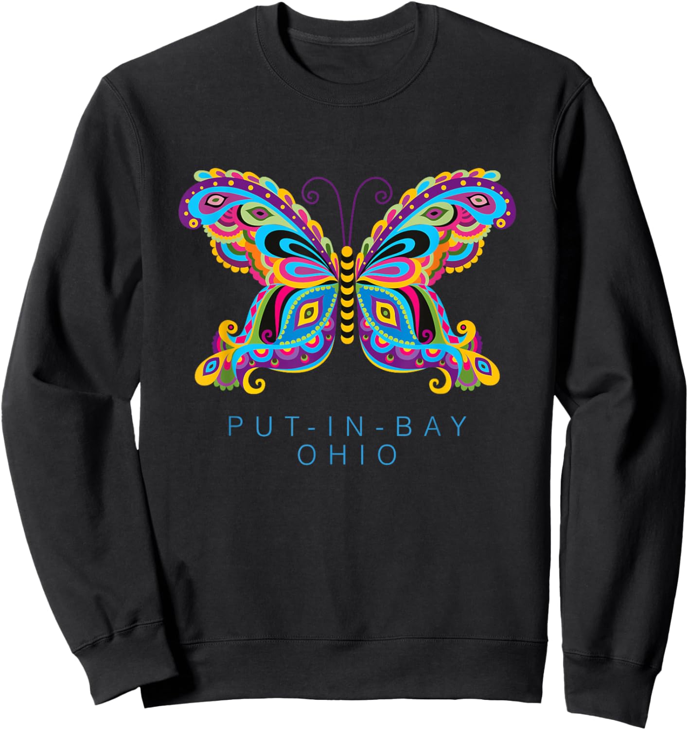 Put-in-bay Ohio Souvenir Butterfly Graphic Sweatshirt - Sweatshirt | Black