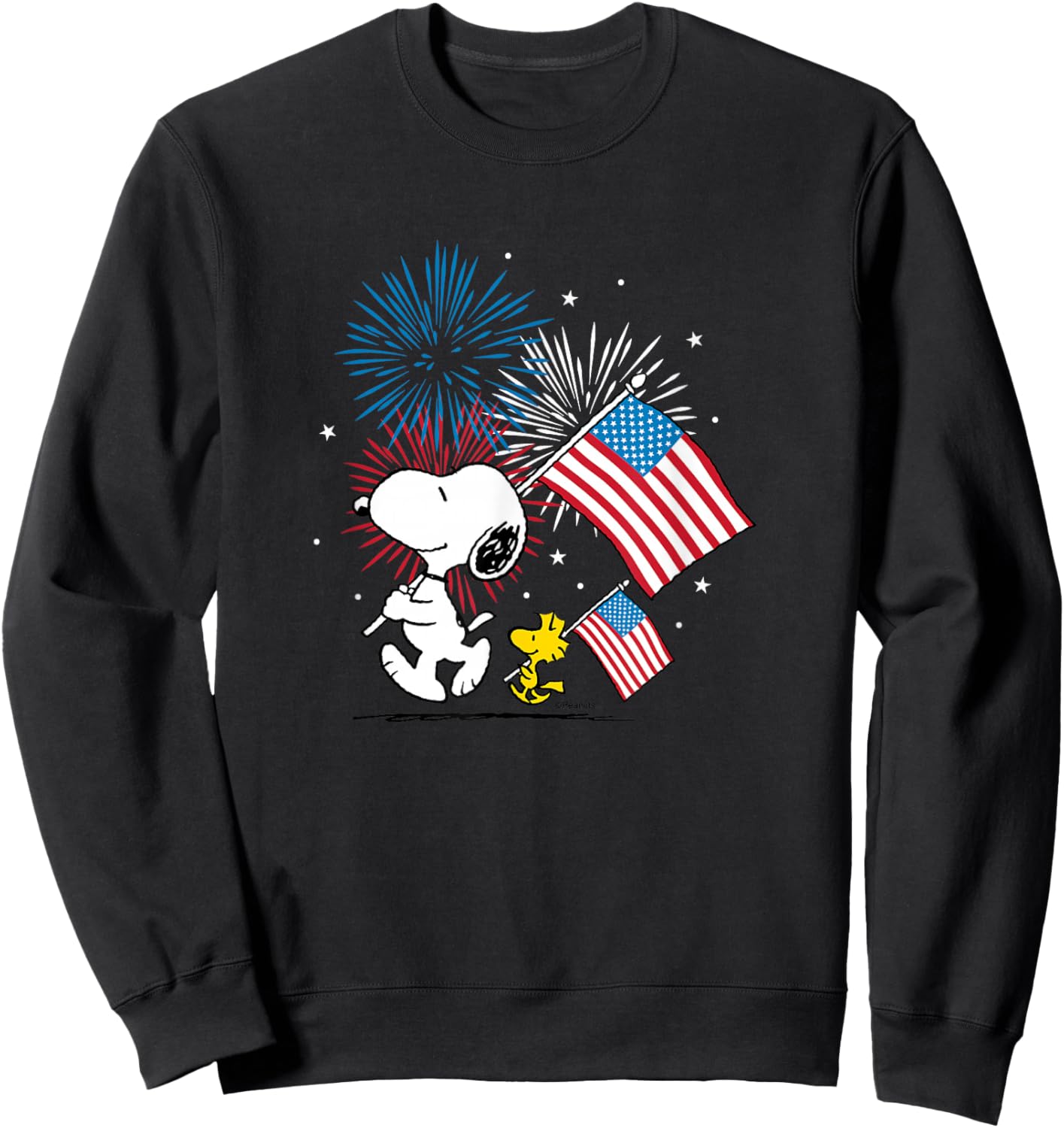 Peanuts - Snoopy & Woodstock American Flags & Fireworks Sweatshirt - Sweatshirt | Black