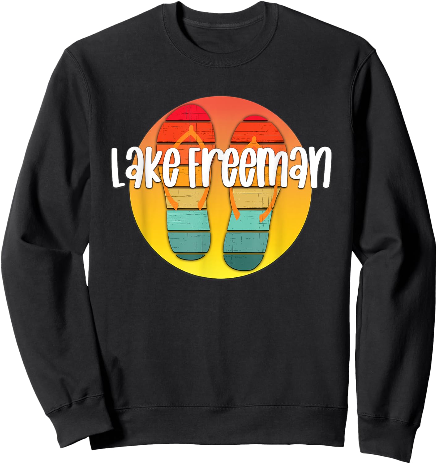 Lake Freeman Indiana Retro Flipflop Sunset Graphic Sweatshirt - Sweatshirt | Black