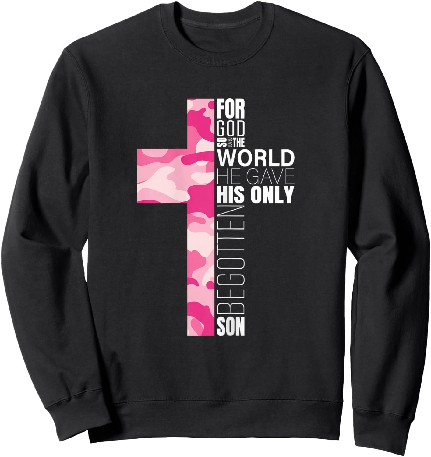 Cute Pink Camo Christian Cross Verse Gifts Women Teen Girls Sweatshirt - Sweatshirt | Black