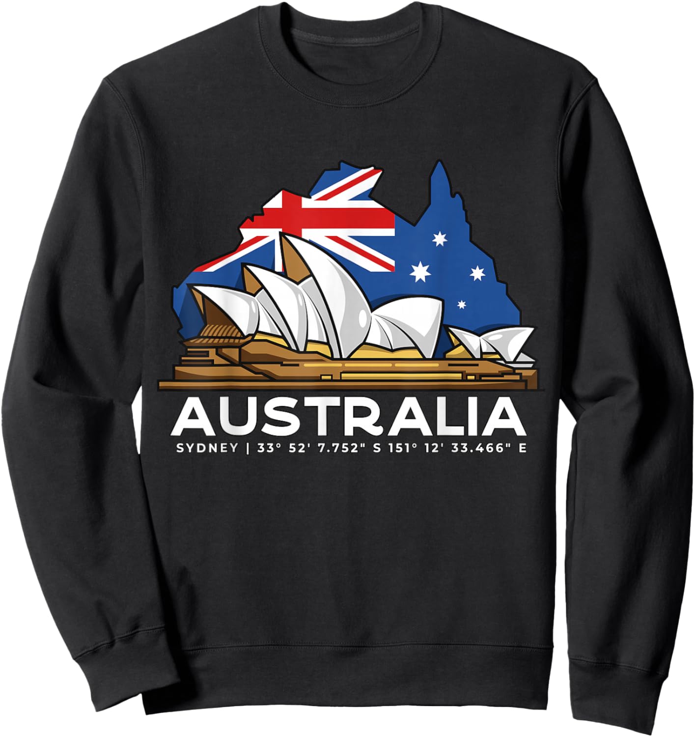 Pride Australian Flag Souvenir Gifts & Clothing Men's Black Small Australia Sydney GPS Coordinates Opera House Sweatshirt - Sweatshirt | Black