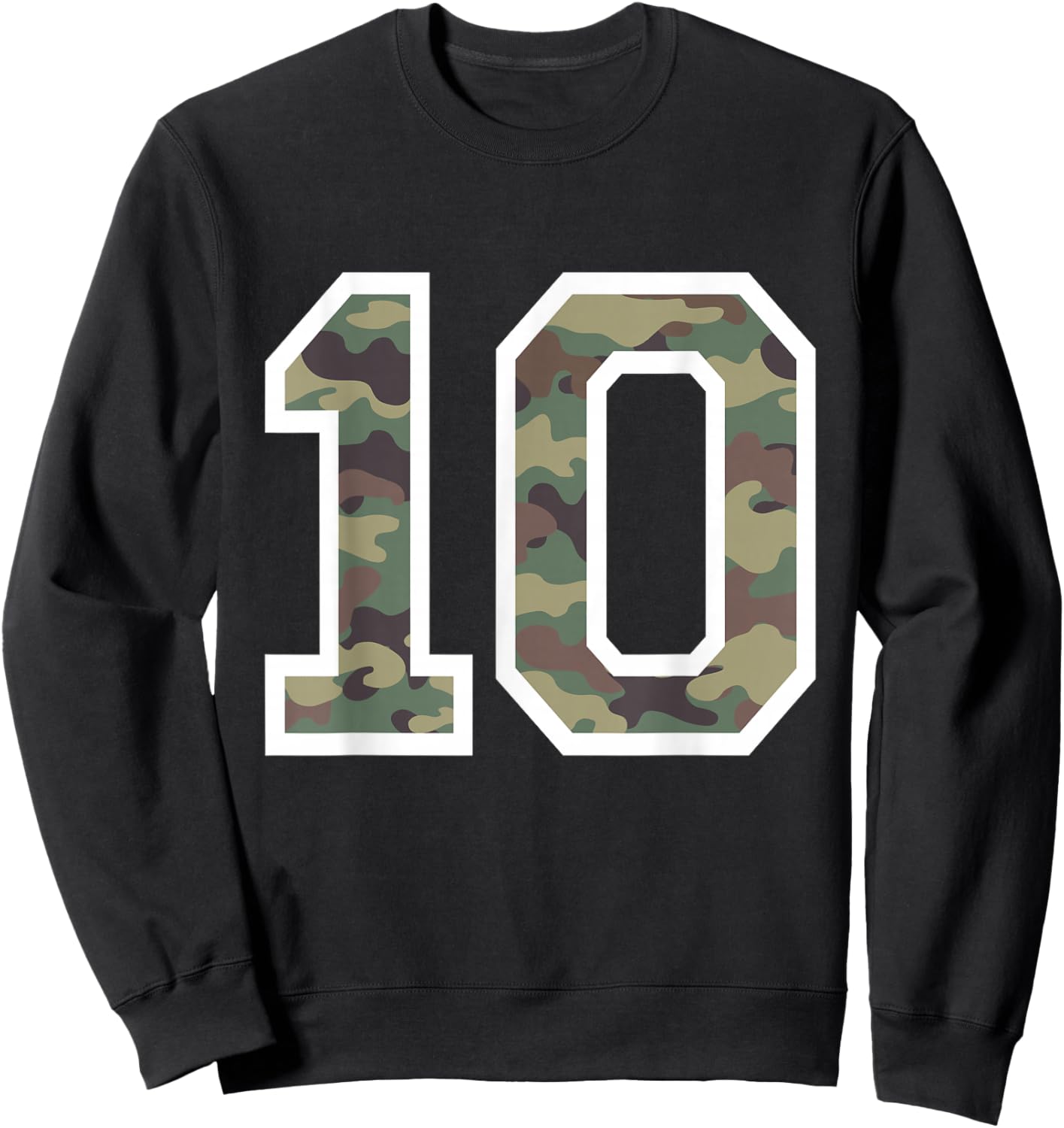 #10 Jersey Uniform Varsity Sports Camo Number, 10th Birthday Sweatshirt - Sweatshirt | Black