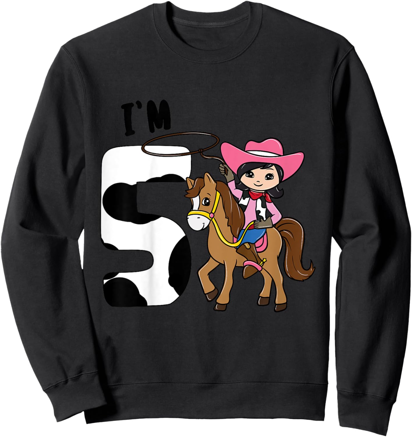 I'm 5 - Cute Horse Riding Cowgirl 5th Birthday Girls Sweatshirt - Sweatshirt | Black