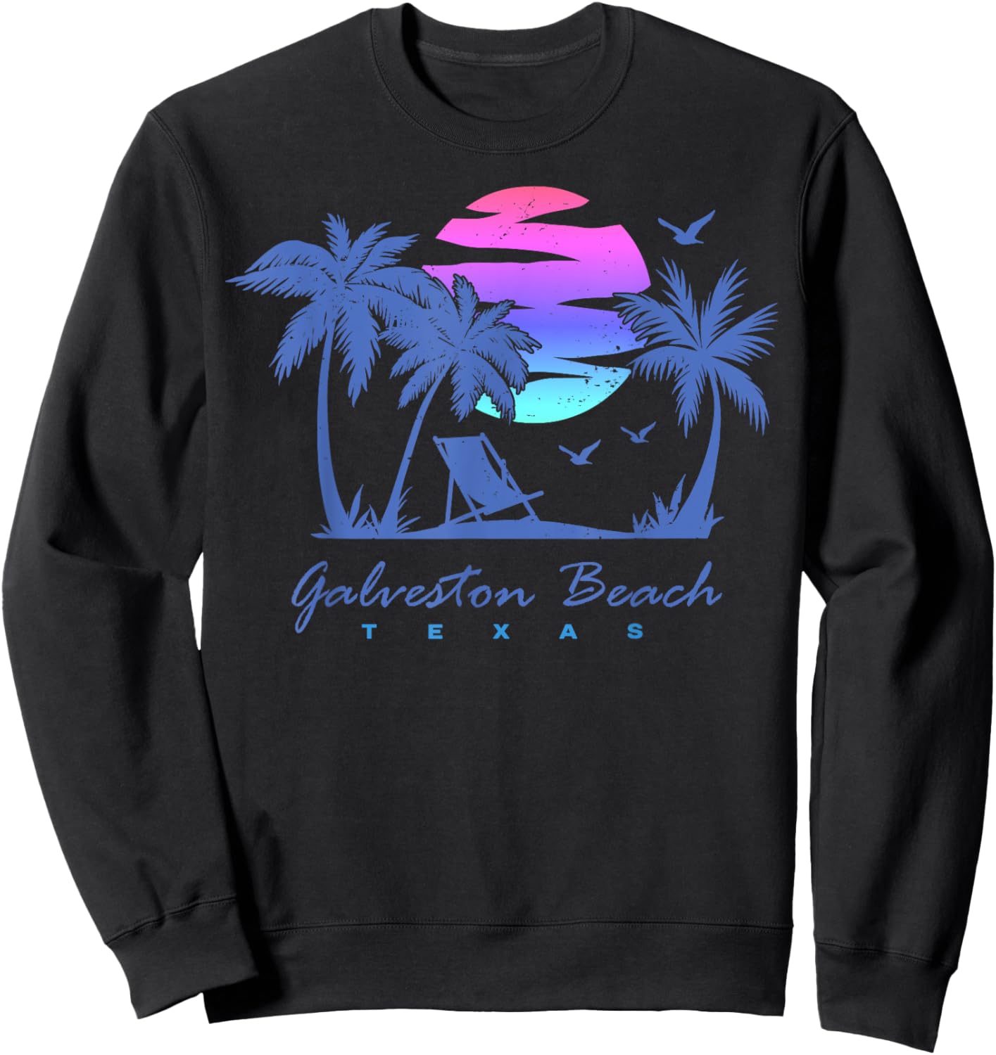 GALVESTON BEACH TEXAS Spring Break Vacation Vintage Sunset Sweatshirt - Sweatshirt | Black