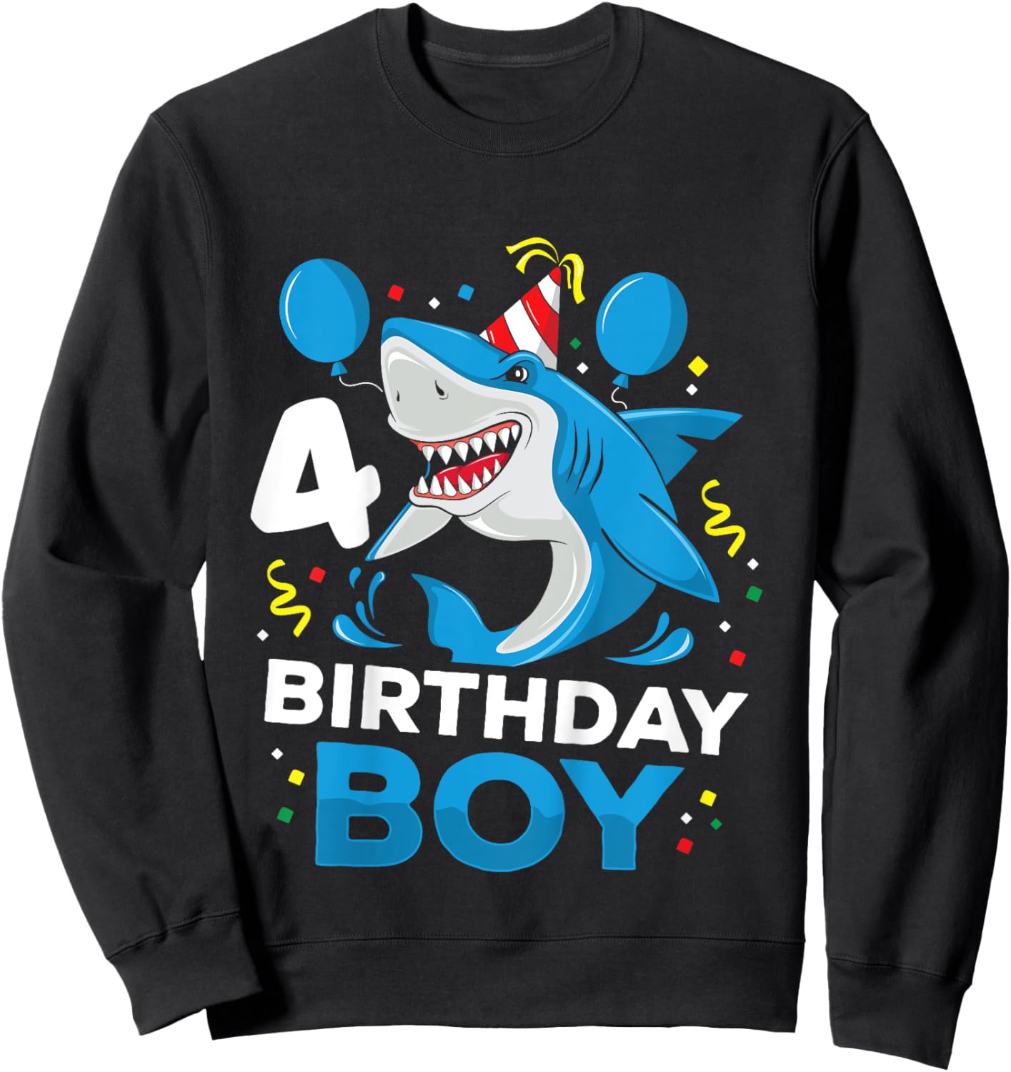 Kids 4th Birthday Boy Shark Ocean Theme Party 4 Years Old Toddler Sweatshirt - Sweatshirt | Black