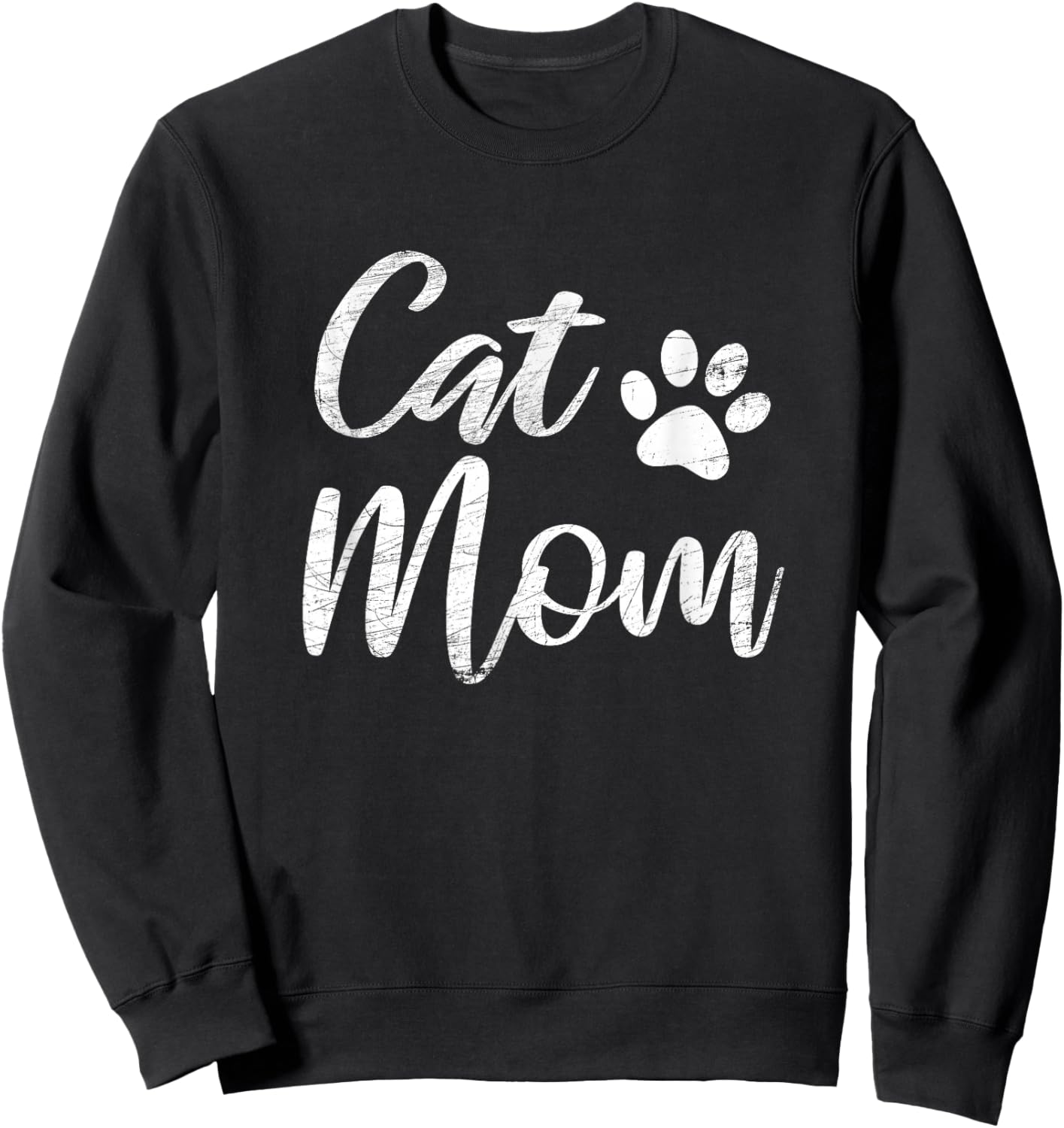 Cat Mom Vintage Distressed Design - Funny Cat Paw - Classic Sweatshirt - Sweatshirt | Black