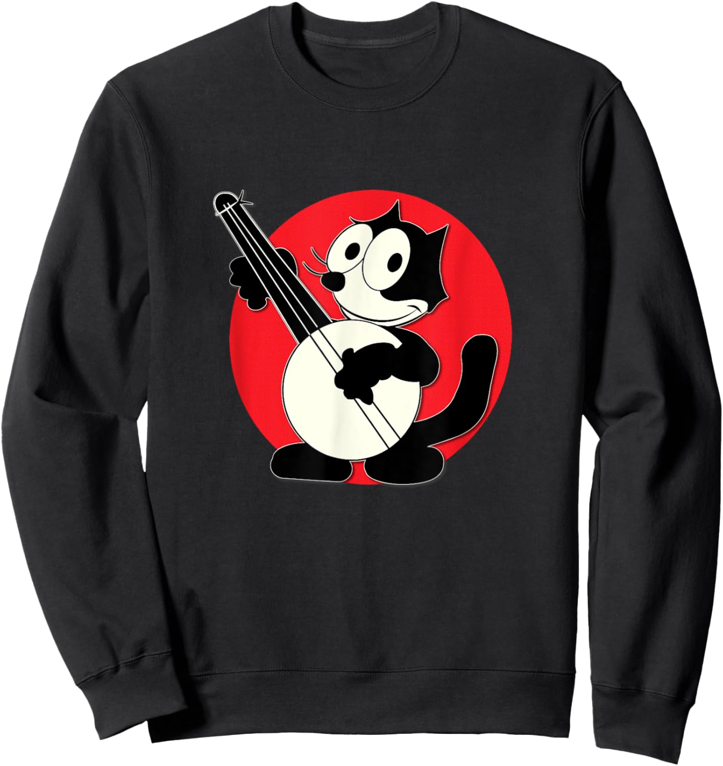 Felix Cat Plays Banjo Vintage Cartoon Retro Men Women Kids Sweatshirt - Sweatshirt | Black