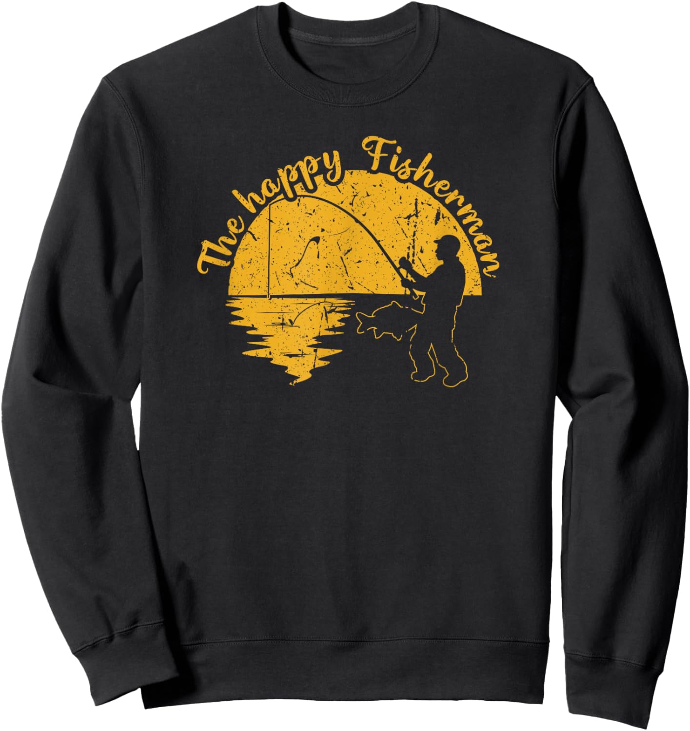 The Happy Fisherman, Funny Fishing Sweatshirt - Sweatshirt | Black