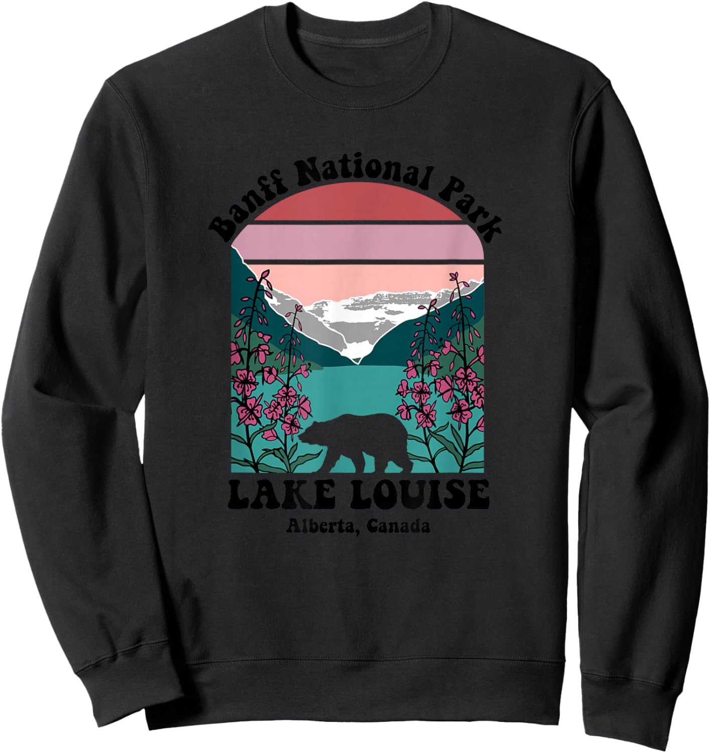 Banff National Park Lake Louise Retro Floral Mountain Sweatshirt - Sweatshirt | Black