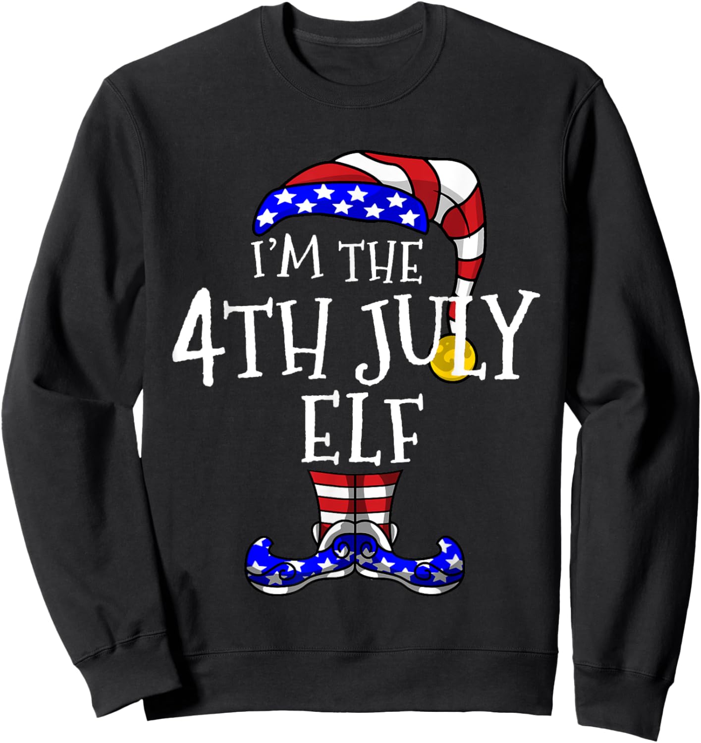 4th July Elf Patriotic Gnomes Christmas July Funny Cute Sweatshirt - Sweatshirt | Black