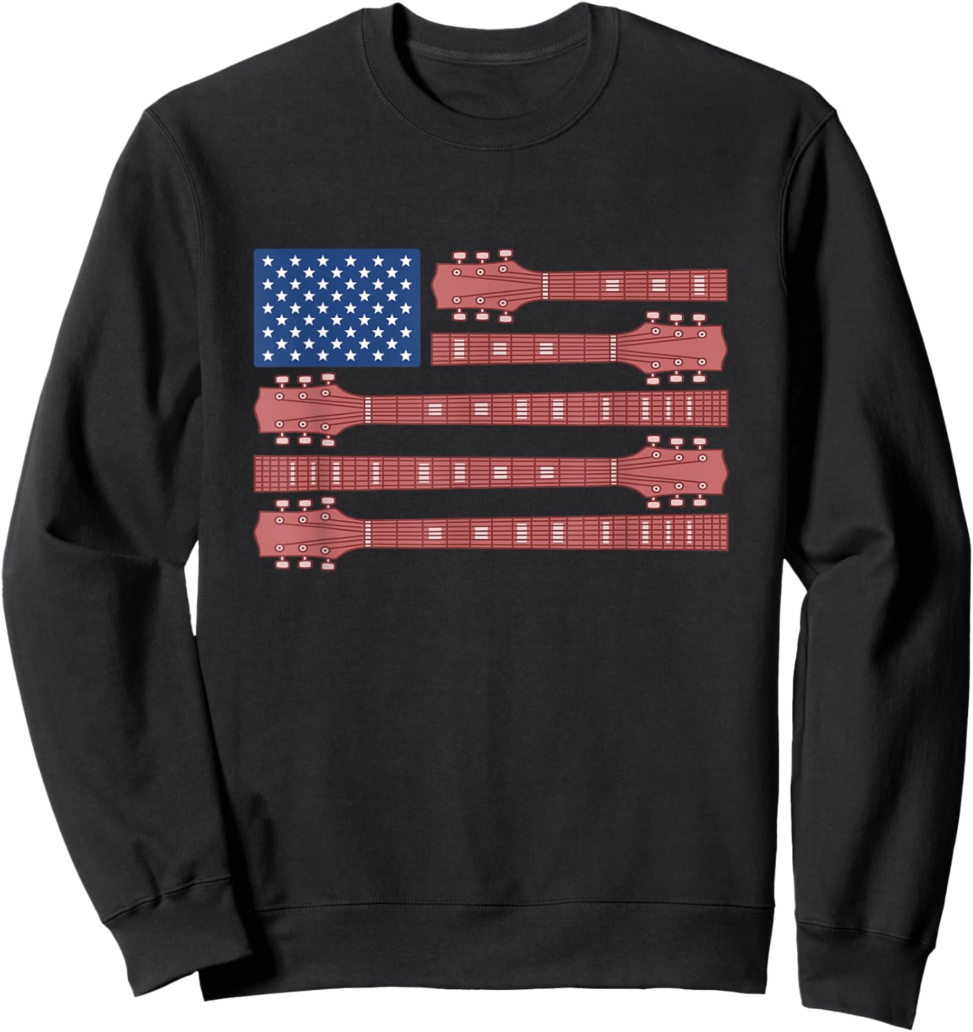 Guitar USA Flag America Independence Day 4th July Musician Women Kids Men Sweatshirt - Sweatshirt | Black