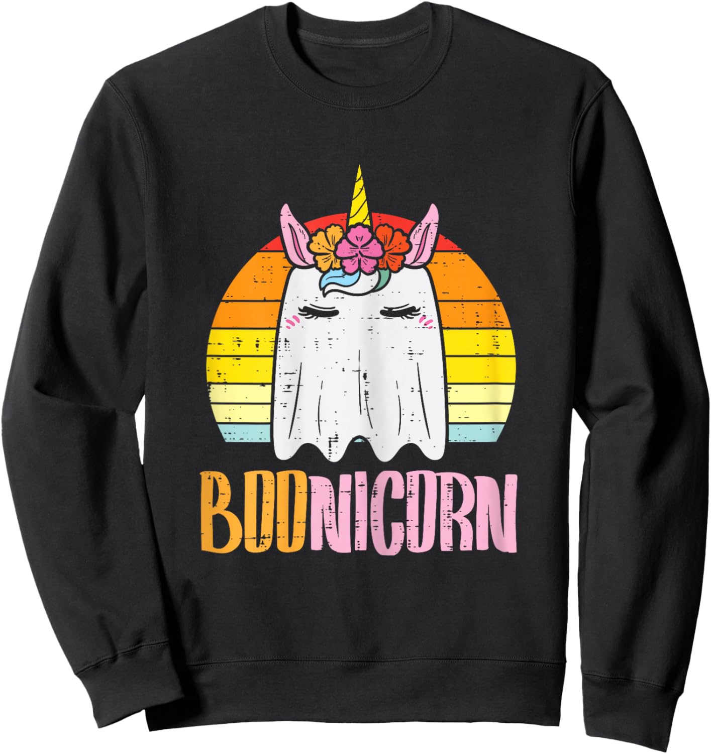 Boonicorn Ghost Unicorn Boo Retro Halloween Girls Women Sweatshirt - Sweatshirt | Black