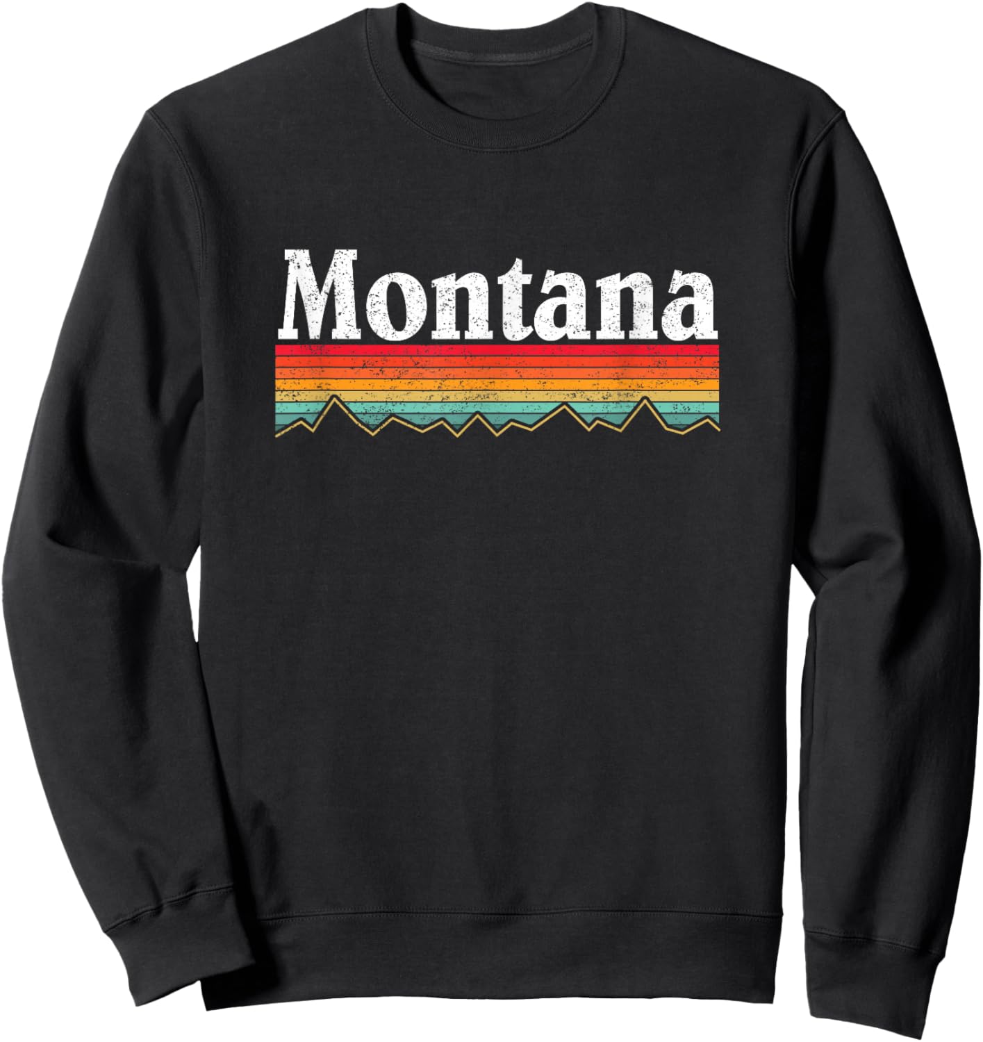 The Montana Moose Co Montana Retro Vintage Outdoors Mountain Graphic Design - Black, -Adults, Short Sleeve, , Small Sweatshirt - Sweatshirt | Black