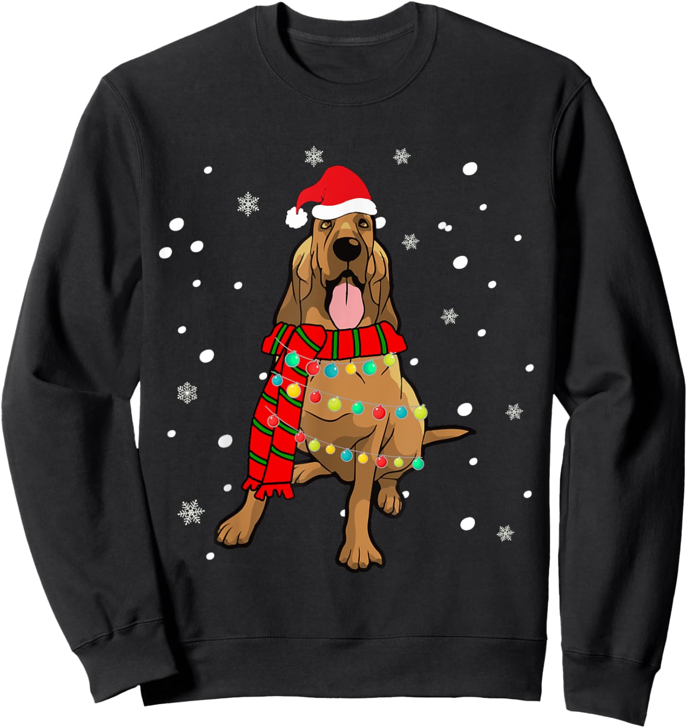 Cute Christmas Bloodhound Dog Lights Women Sweatshirt - Sweatshirt | Black