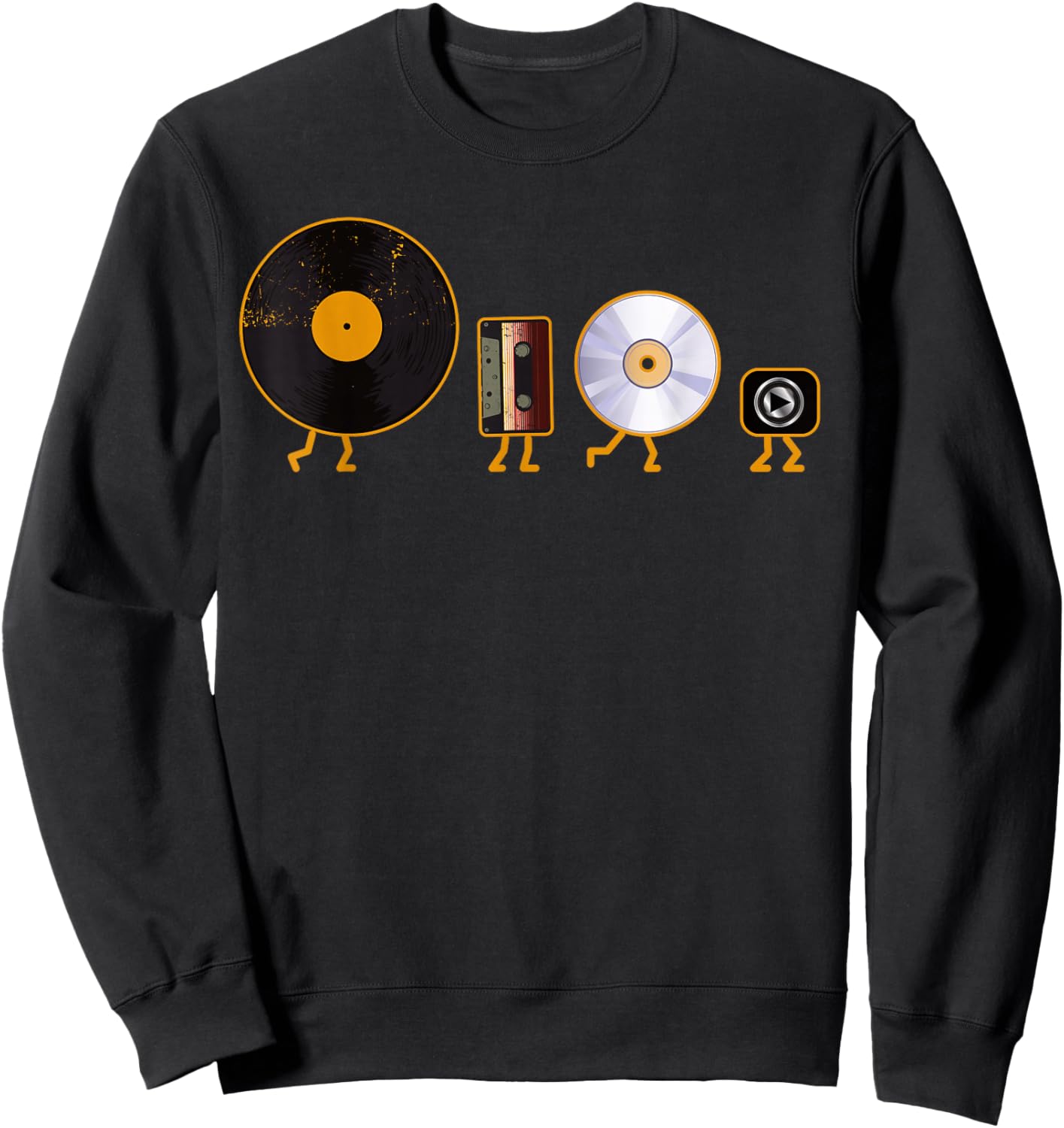 Never Forget Vinyl Record, Cassette, Cd and Mp3 Audio Player Sweatshirt - Sweatshirt | Black