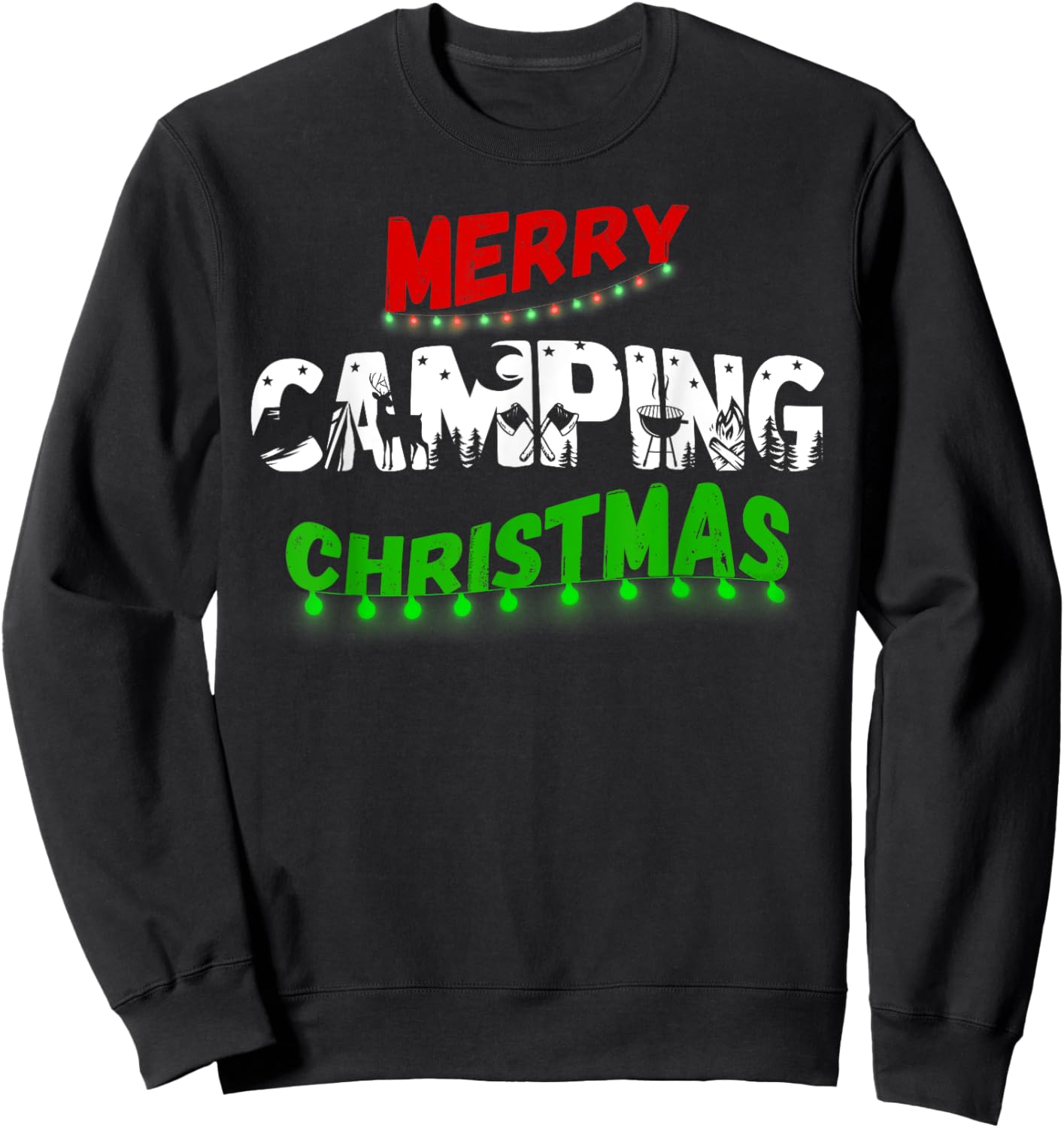 RV and Tent Camping Lovers Merry Christmas Lights - Campers Sweatshirt - Sweatshirt | Black