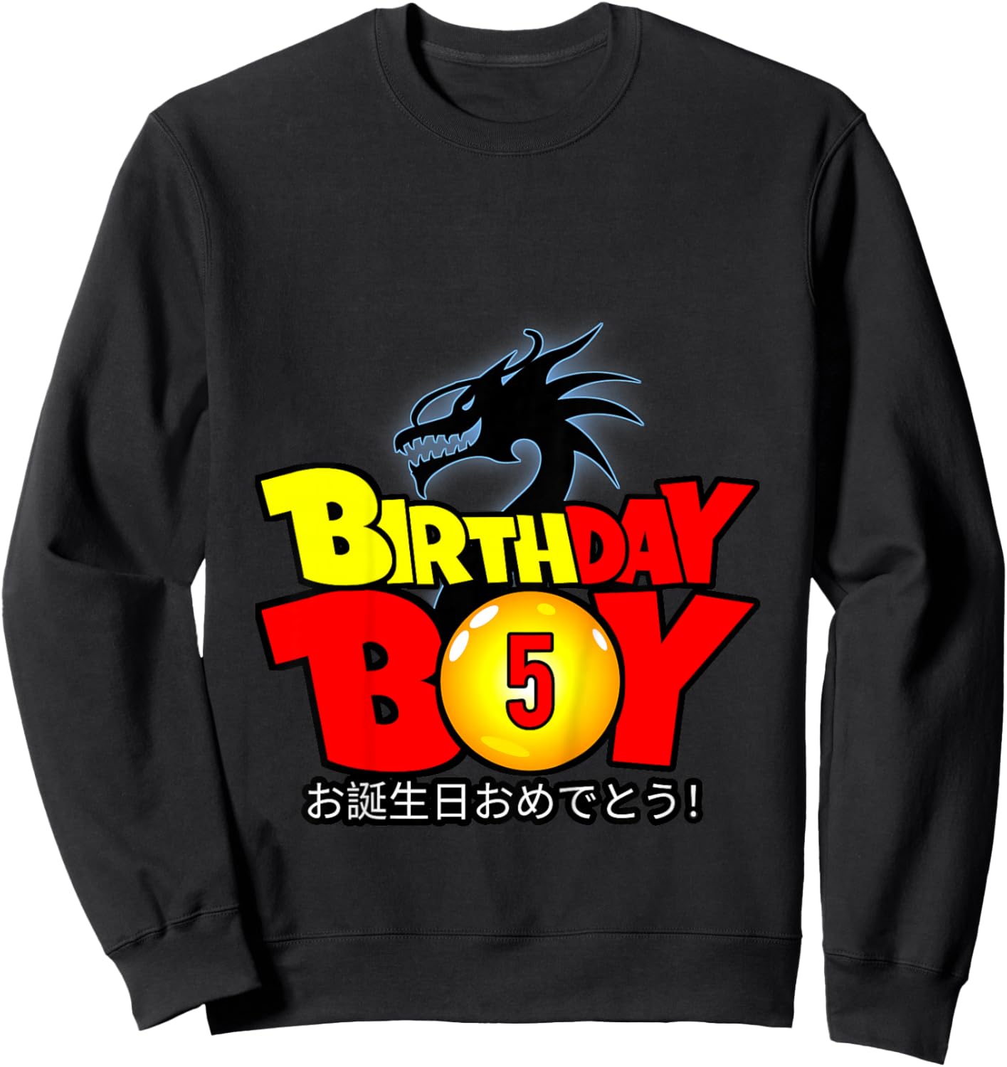 Kids 5 Year Old 5th Dragon Anime Style Birthday Gift Boys Sweatshirt - Sweatshirt | Black