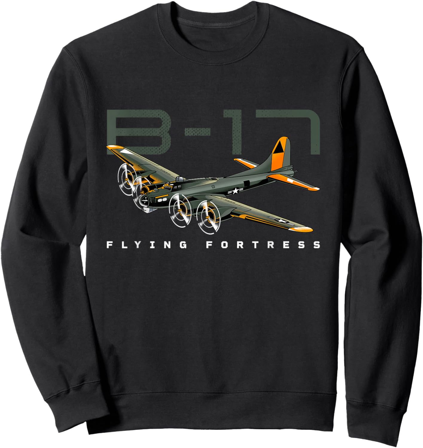 Flying Fortress B-17 World War II Classic Warbird Airplane Sweatshirt - Sweatshirt | Black