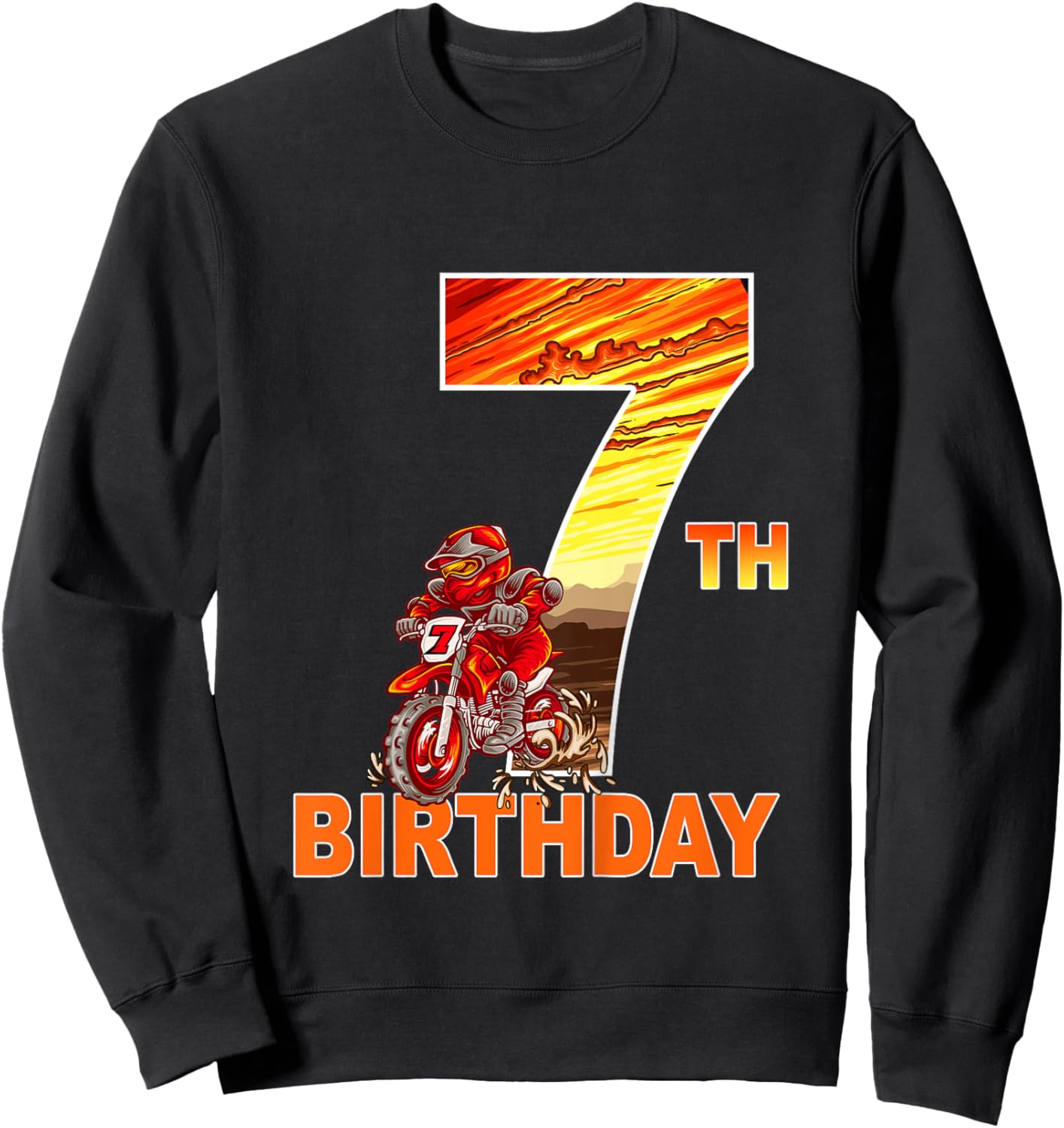7 Year Old Dirt Bike Birthday Party Motocross MX 7th Sweatshirt - Sweatshirt | Black