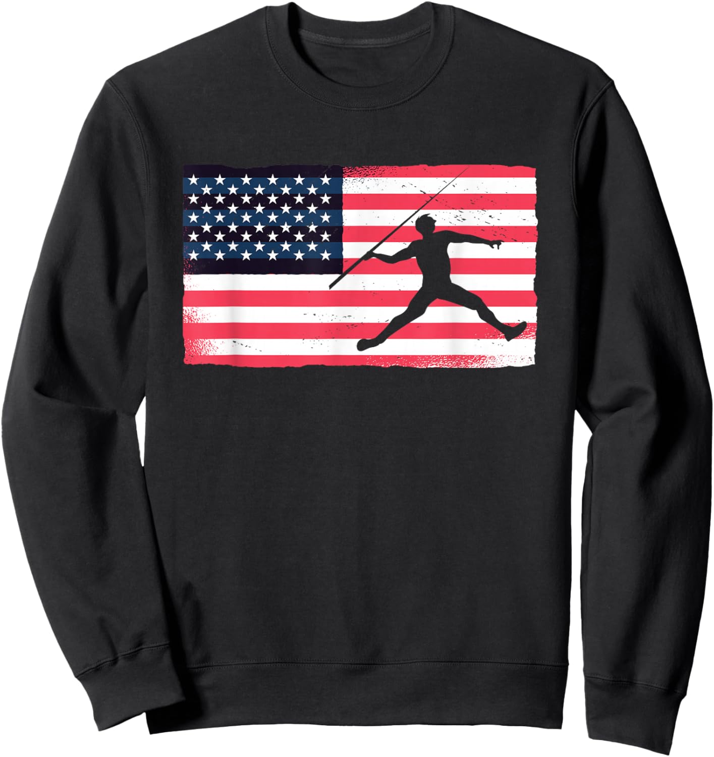 Thrower American Flag Track And Field USA Throwing Javelin Sweatshirt - Sweatshirt | Black