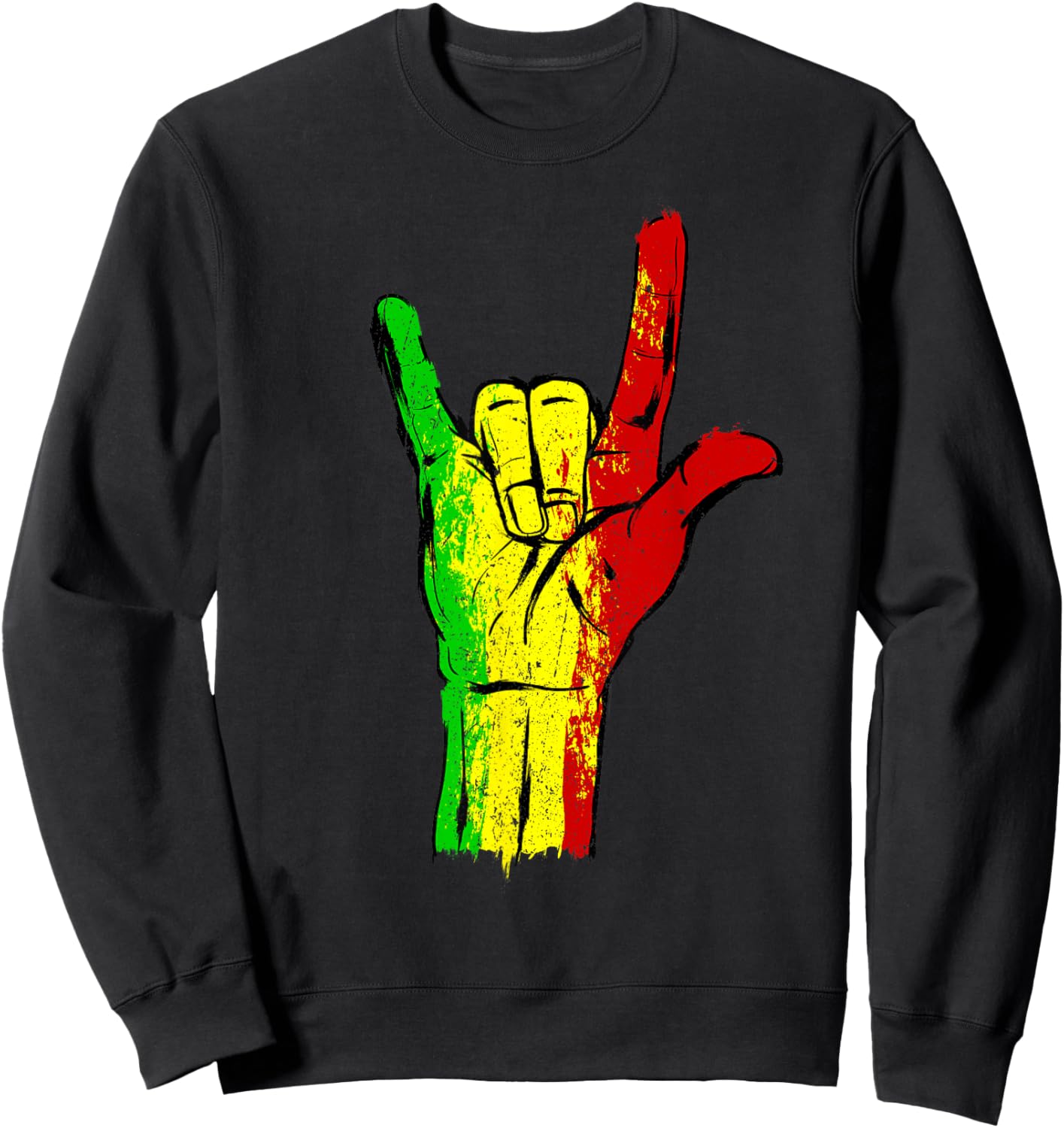 I love you in ASL with Reggae Rastafari Colors Sweatshirt - Sweatshirt | Black
