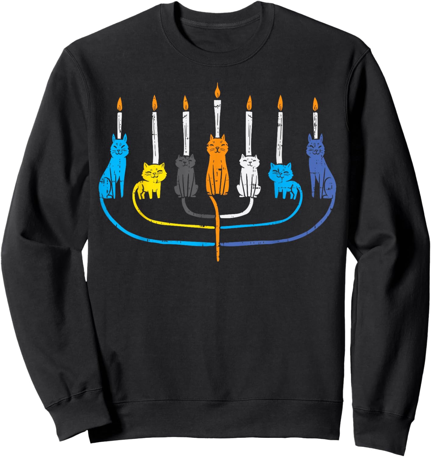 Cat Menorah Cute Jewish Kitten Hanukkah Chanukah PJs Women Sweatshirt - Sweatshirt | Black