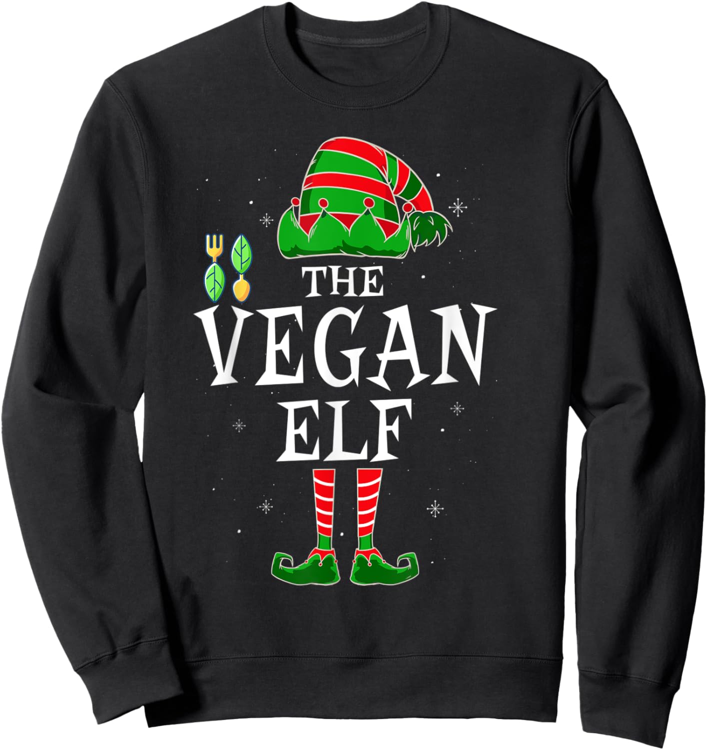 The Vegan Elf Group Matching Family Christmas Holiday Funny Sweatshirt - Sweatshirt | Black