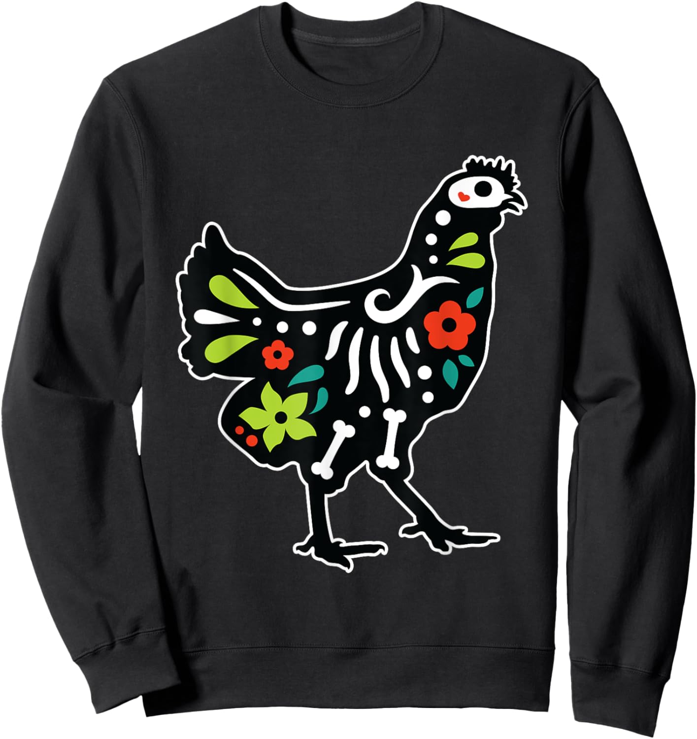 Chicken Sugar Skull Dia De Los Muertos Mexican Day Of Dead Sweatshirt - Sweatshirt | Black