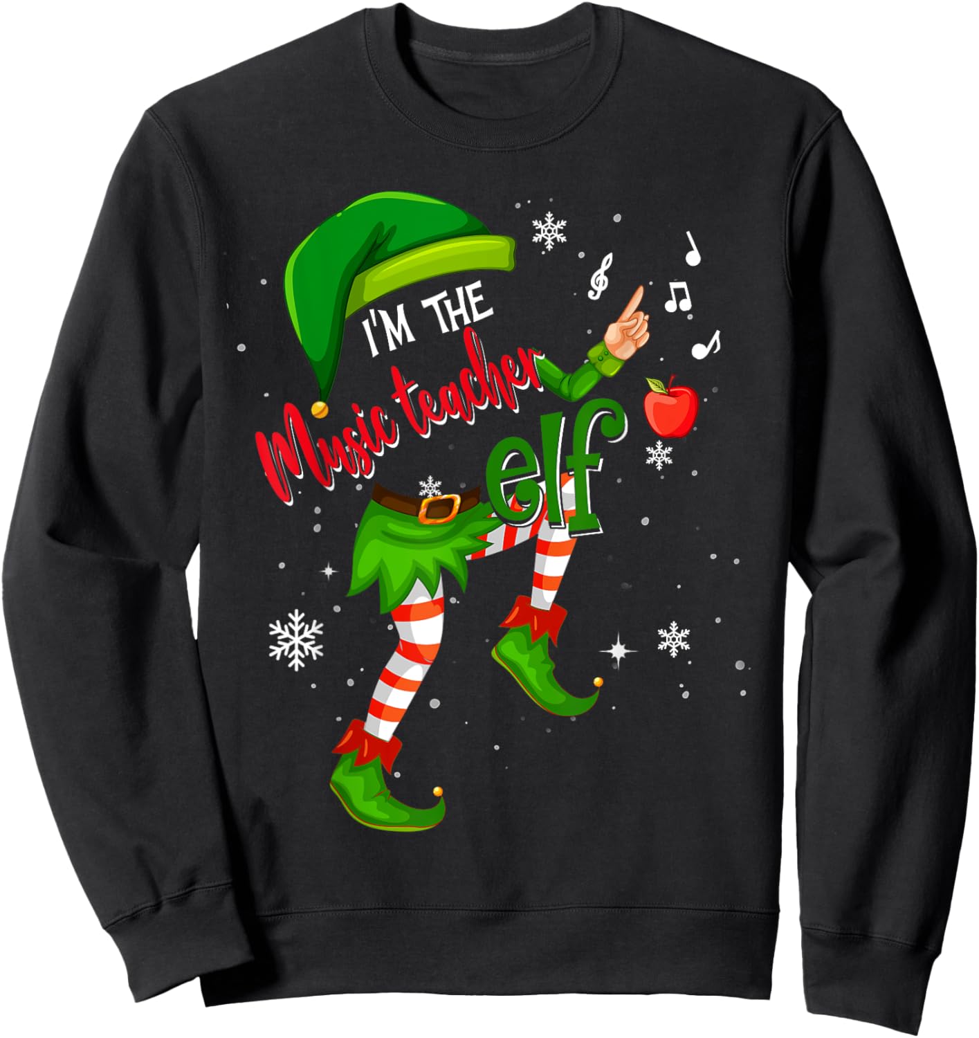 Music Teacher Elf Matching Family Group Xmas Party Pajama Men Women Sweatshirt - Sweatshirt | Black
