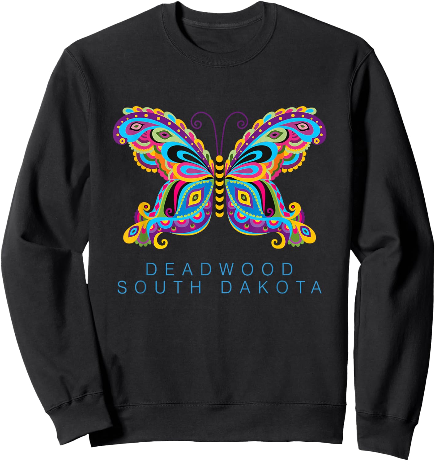 Deadwood South Dakota Souvenir Butterfly Graphic Sweatshirt - Sweatshirt | Black