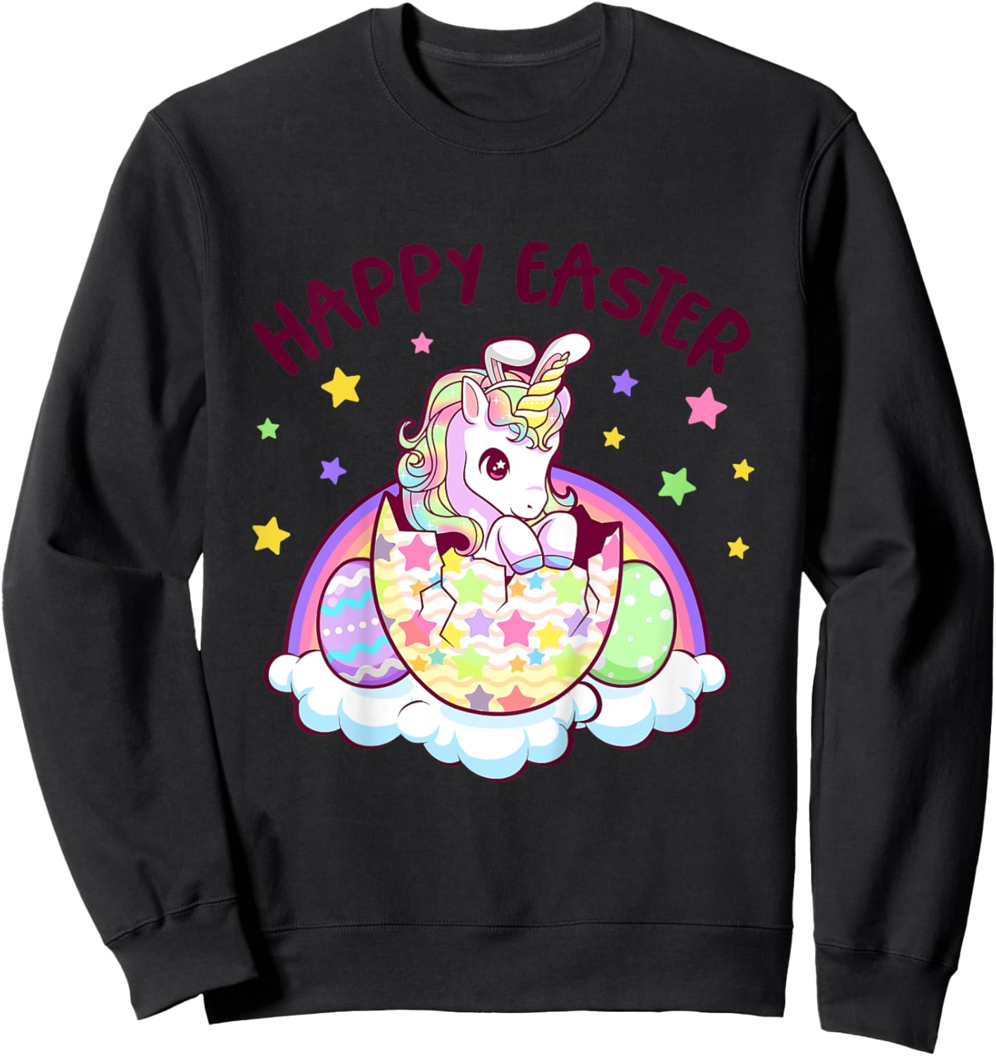 Happy Easter Unicorn Bunny Girls Kids Easter Eggs Sweatshirt - Sweatshirt | Black