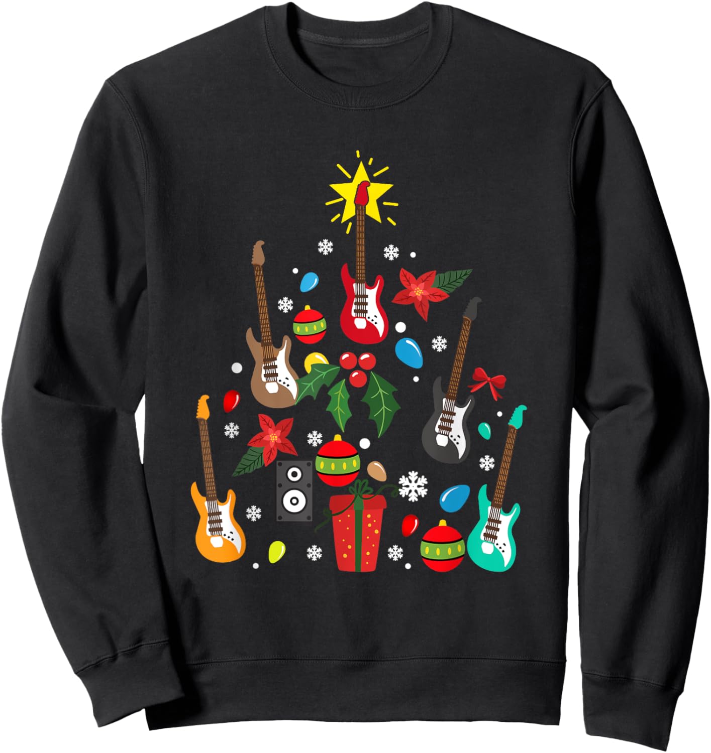 Bass Guitar Christmas Tree Guitar Player Musician Pajamas Sweatshirt - Sweatshirt | Black