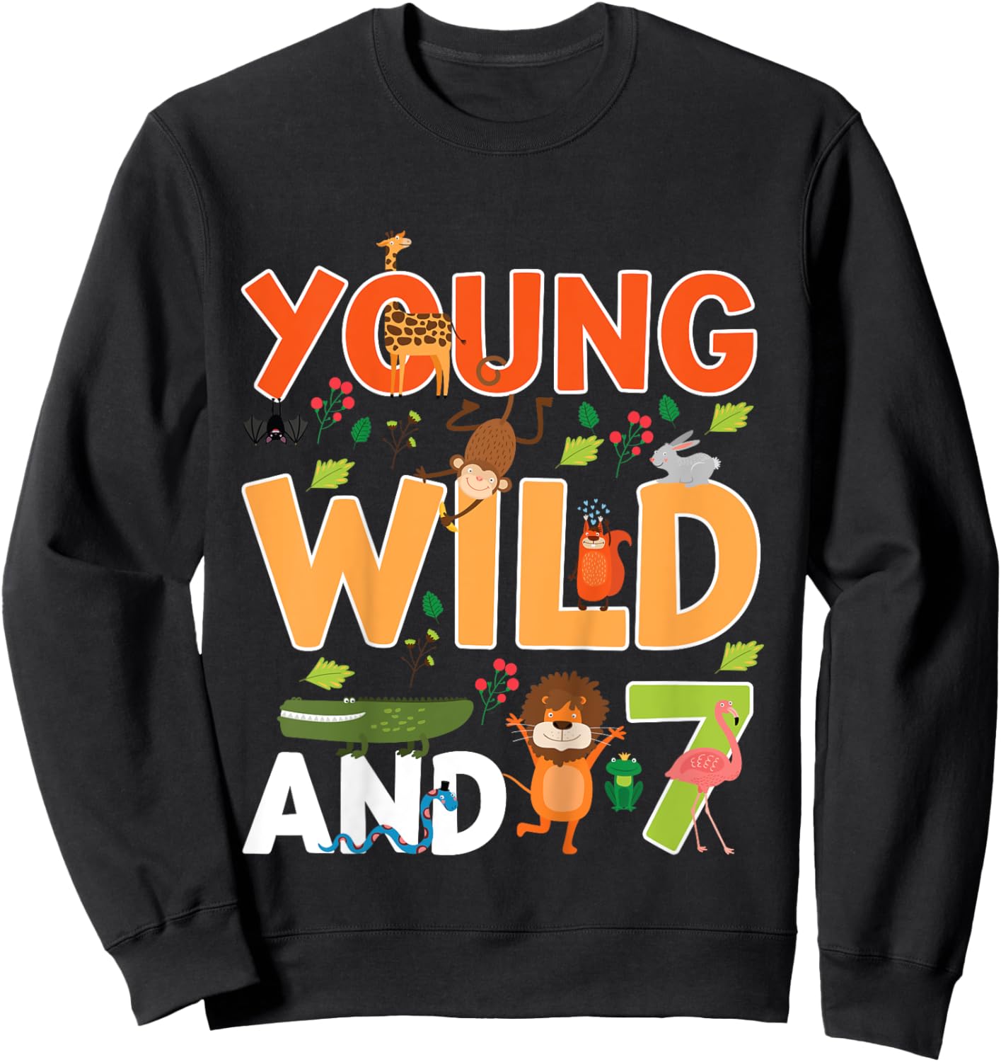 Kids 7 year old wild zoo theme birthday animals safari jungle boy Sweatshirt - Sweatshirt | Black