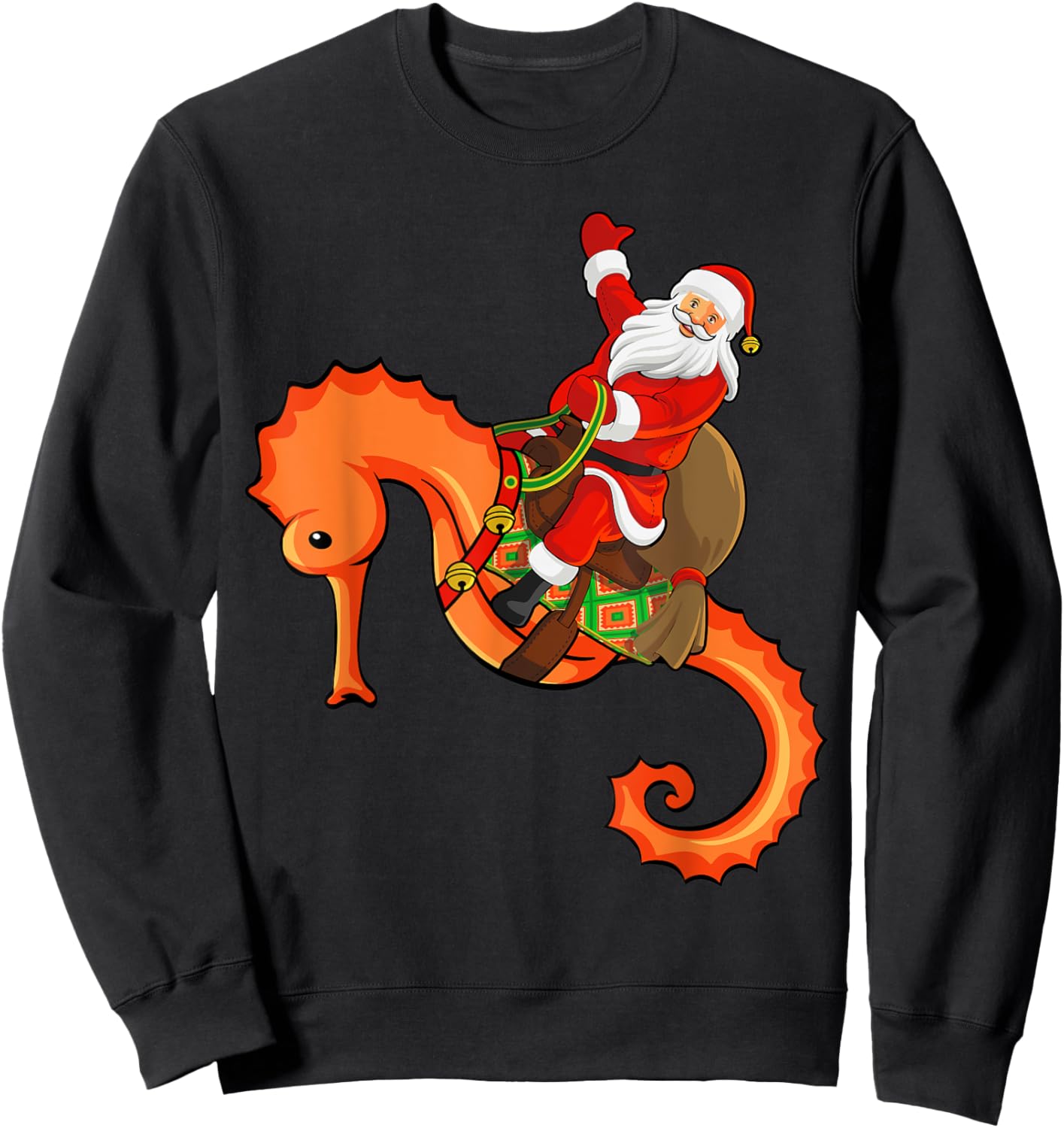 Funny Seahorse Fish Lover Santa Riding Seahorse Christmas Sweatshirt - Sweatshirt | Black