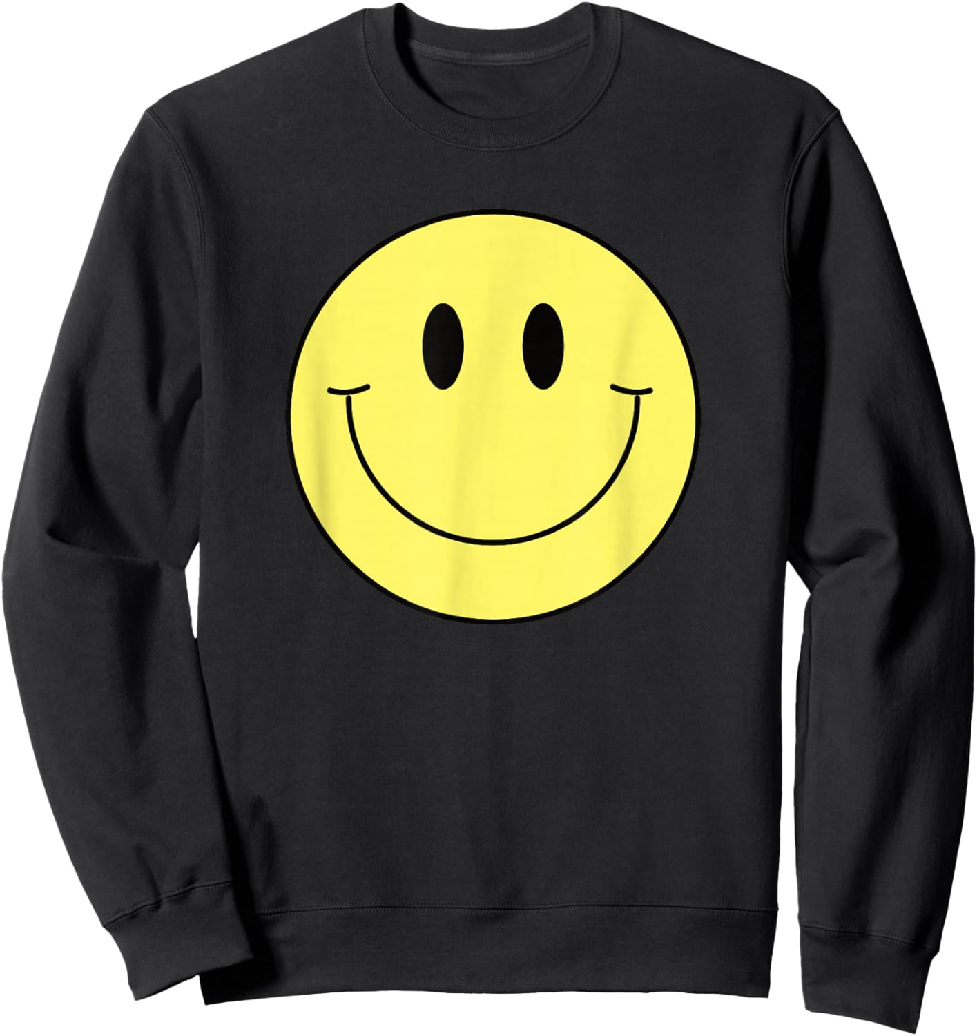 70s Yellow Smile Face Cute Happy Peace Smiling Face Sweatshirt - Sweatshirt | Black