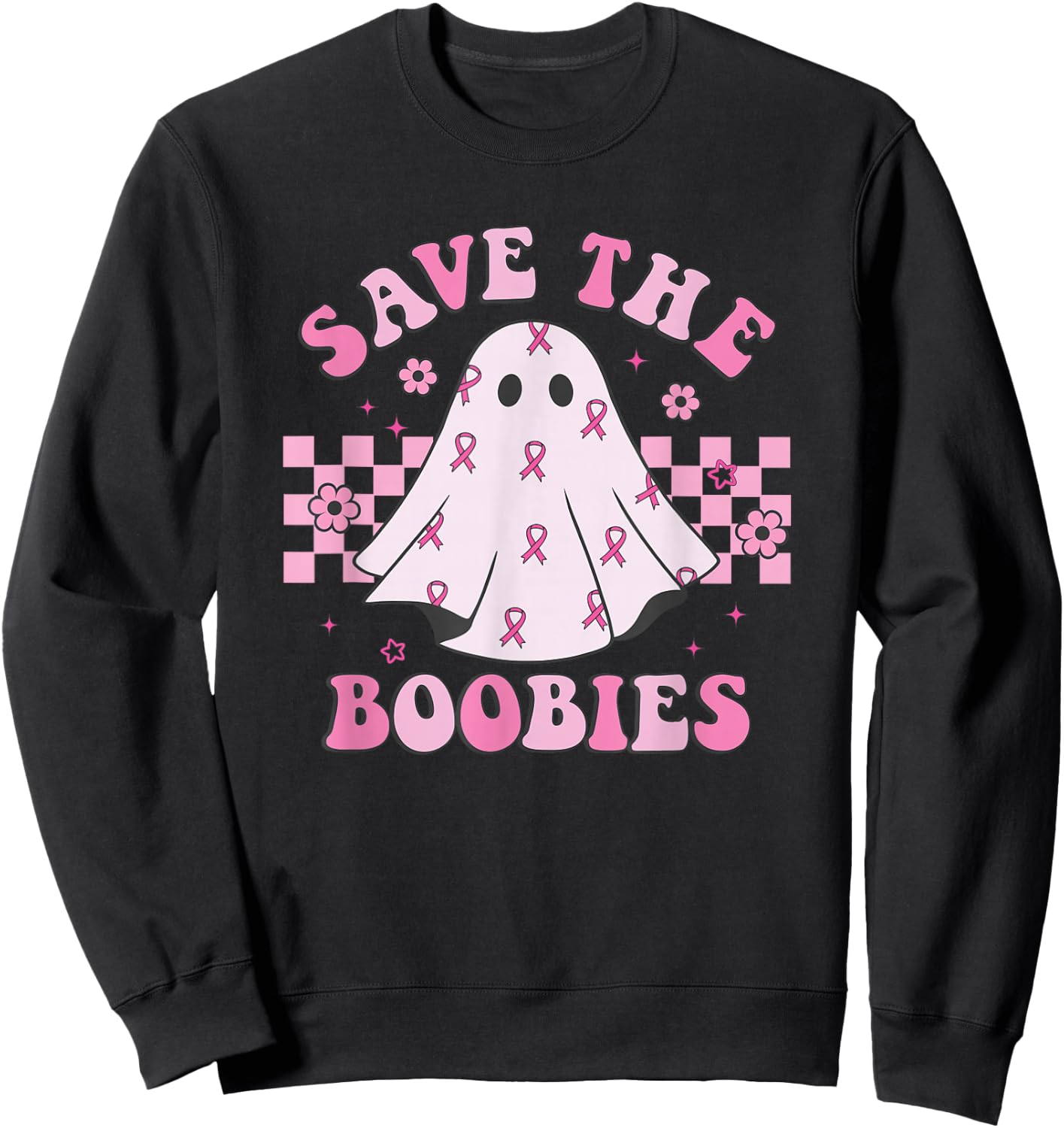 Breast Cancer Awareness Ghost Women Halloween Sweatshirt - Sweatshirt | Black