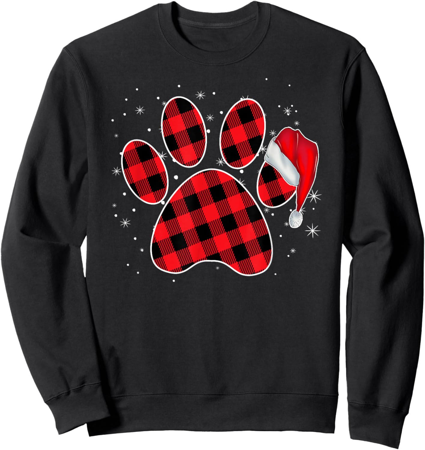 Paw Dog Christmas Funny Dog Santa Hat Xmas Buffalo Plaid Men Women Kids Sweatshirt - Sweatshirt | Black