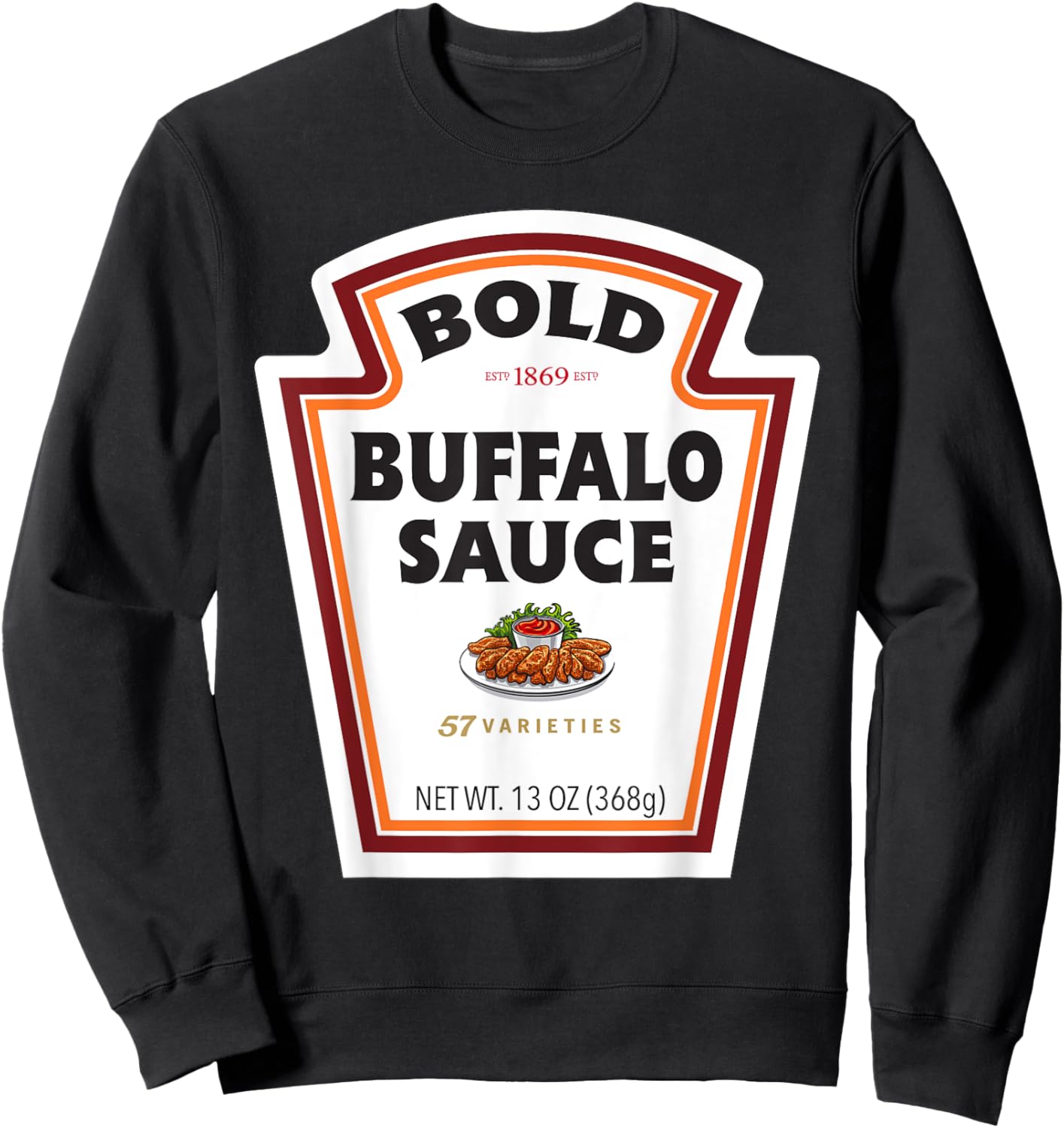 Bold Buffalo Sauce Bottle Label Funny Halloween Costume Sweatshirt - Sweatshirt | Black