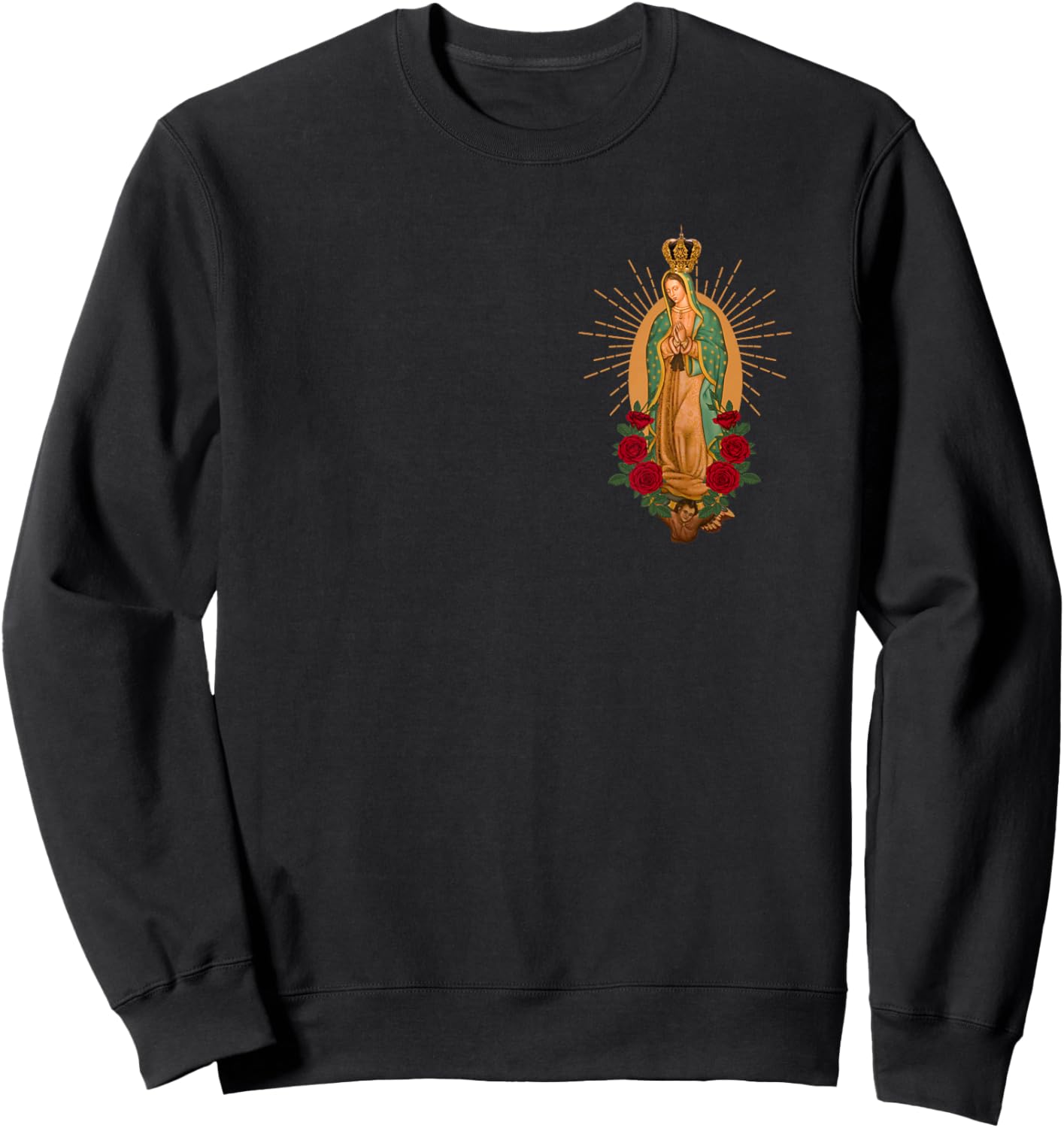 Our Lady Virgen De Guadalupe Virgin Mary Linda Floral Pocket Small Sweatshirt - Sweatshirt | Black