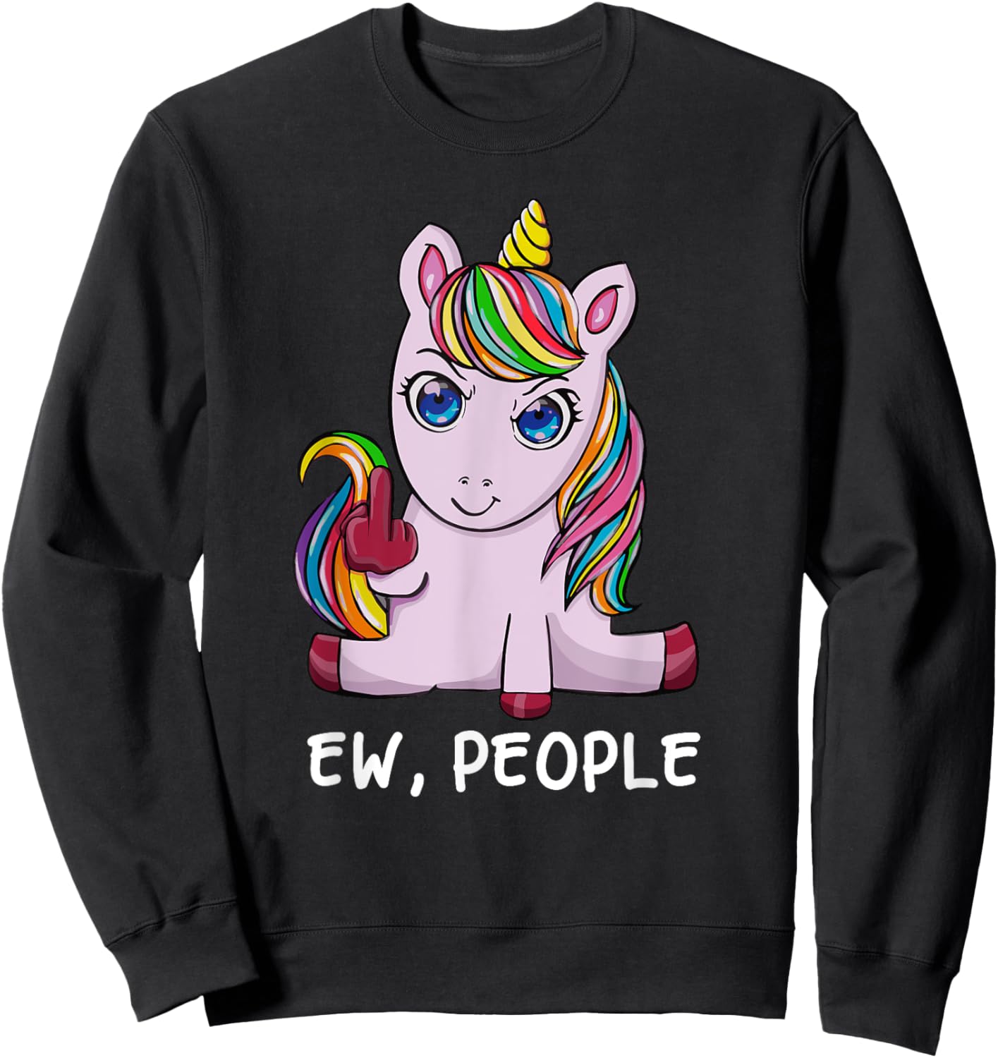Funny Ew, People I Hate People Antisocial Unicorn Sweatshirt - Sweatshirt | Black